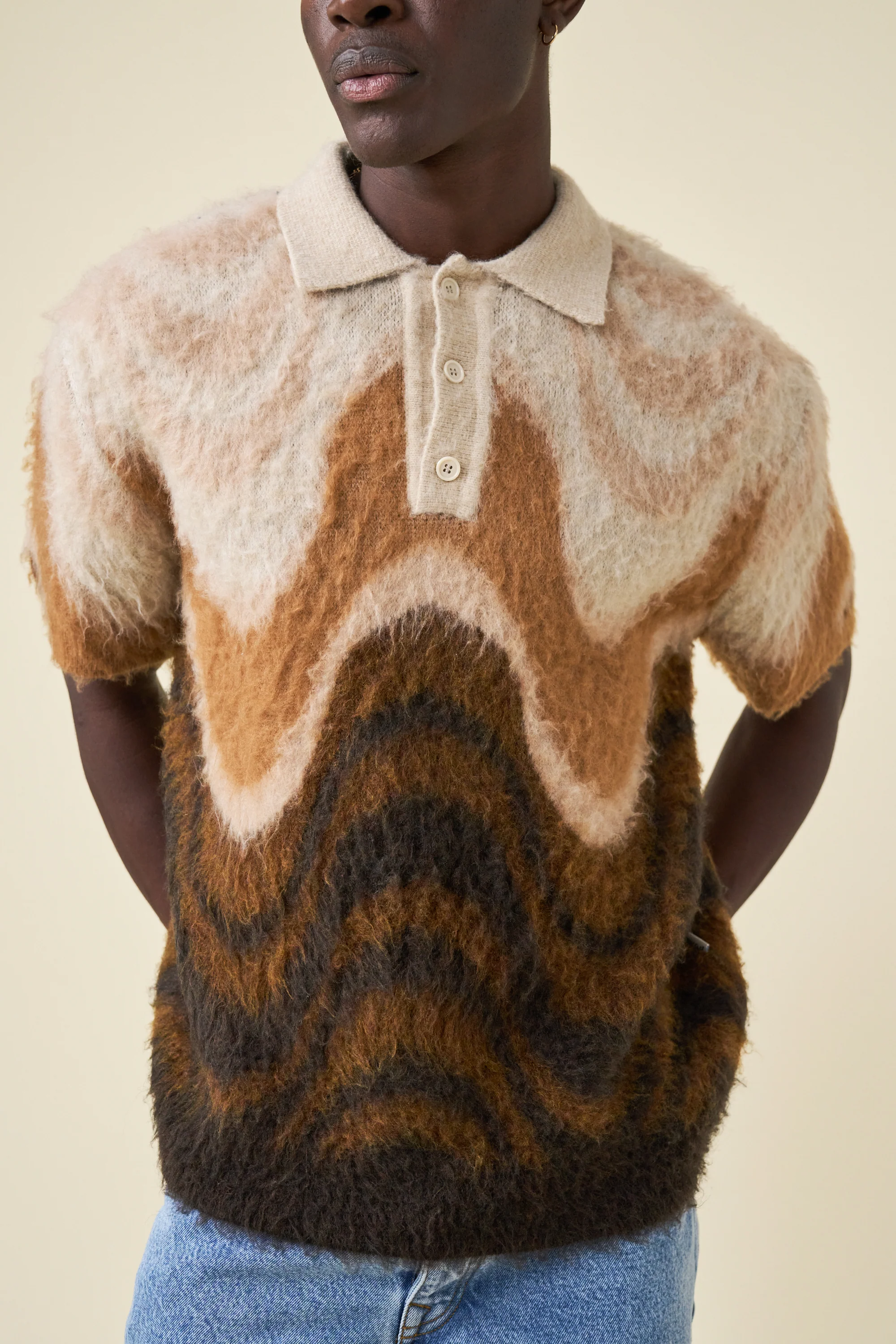 70S HEAVY KNIT FLUFFY POLO - TOFFEE BLEND - Image 4