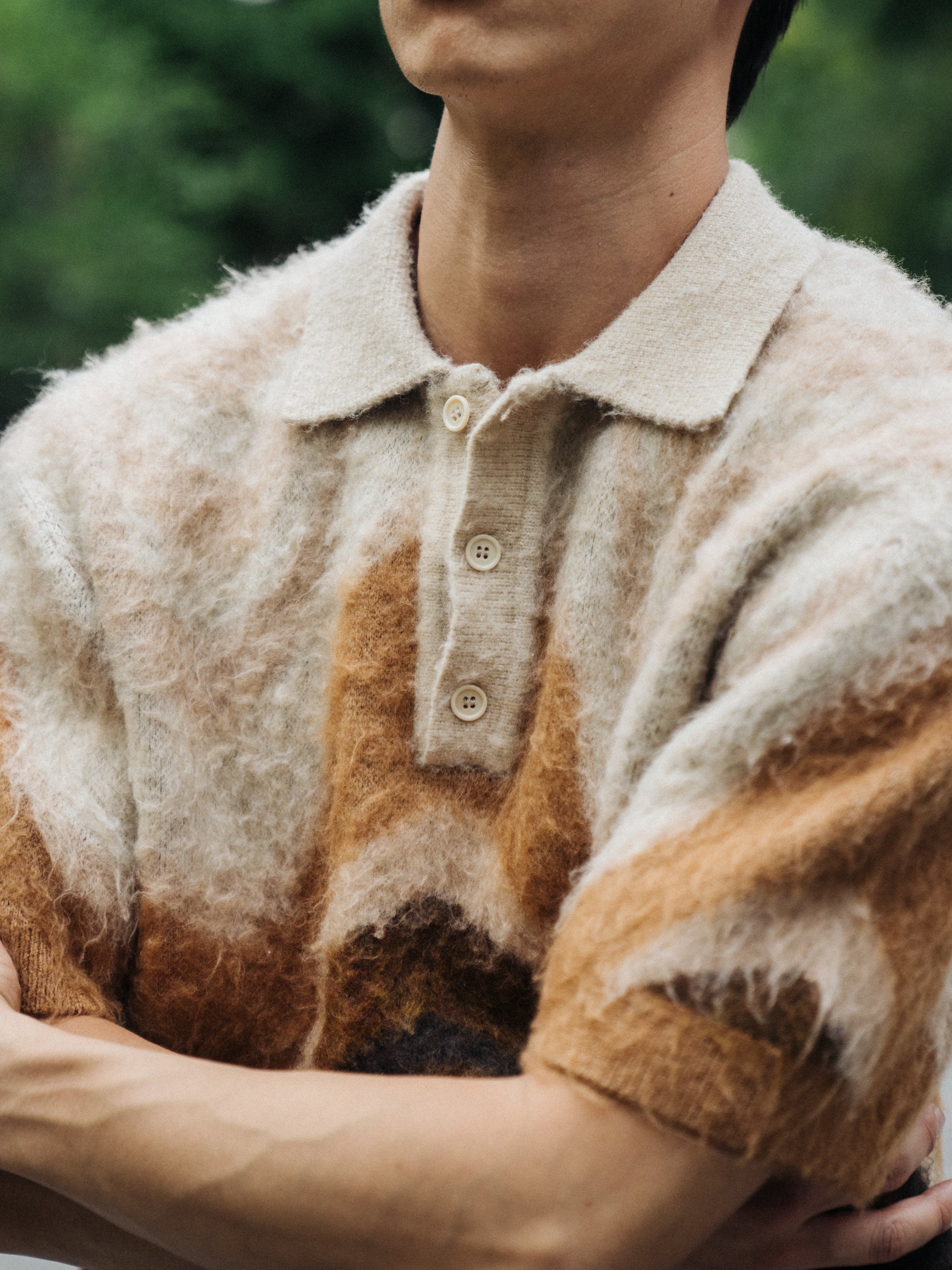 70S HEAVY KNIT FLUFFY POLO - TOFFEE BLEND - Image 7