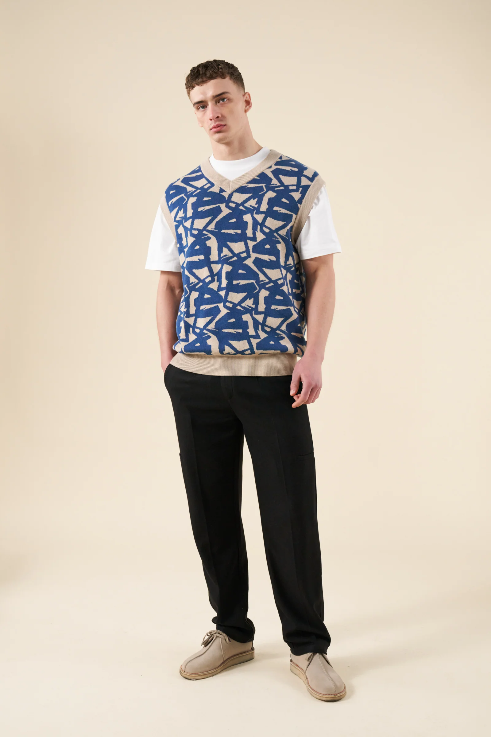 ABSTRACT OCEAN VEST - BLUE/BEIGE - Image 3