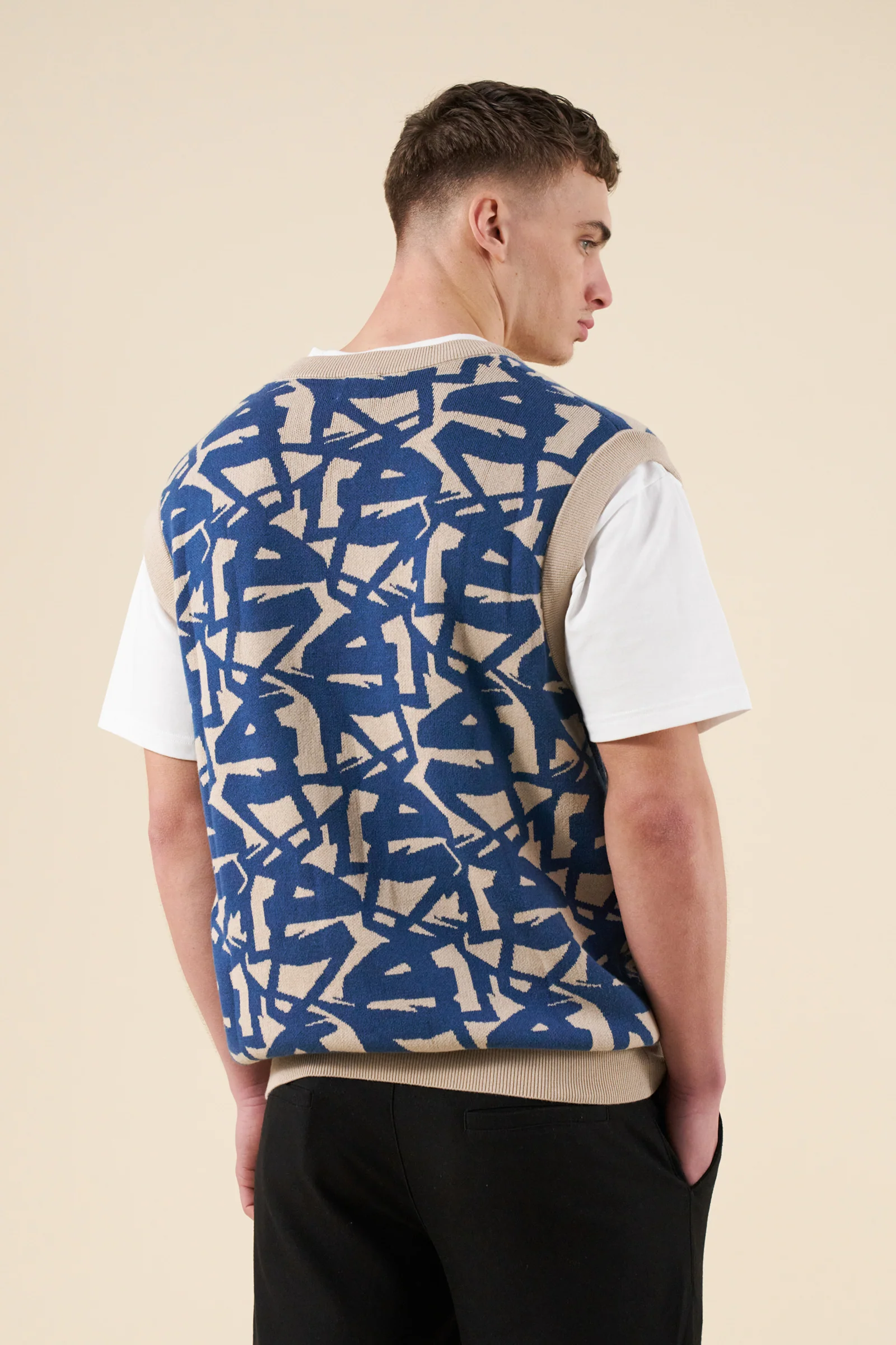 ABSTRACT OCEAN VEST - BLUE/BEIGE - Image 4