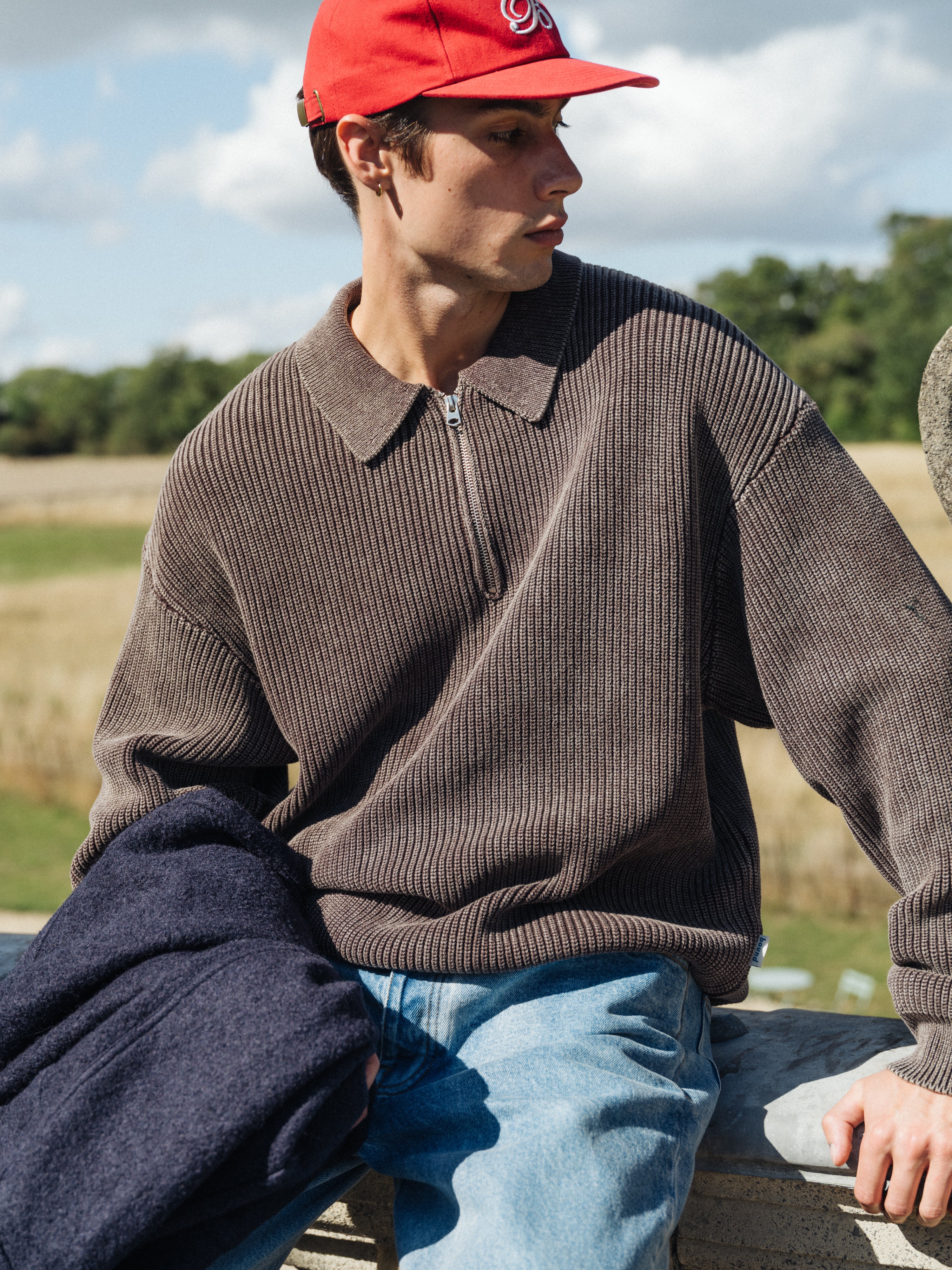 ACID WASH HALF ZIP PULLOVER - BROWN - Image 2