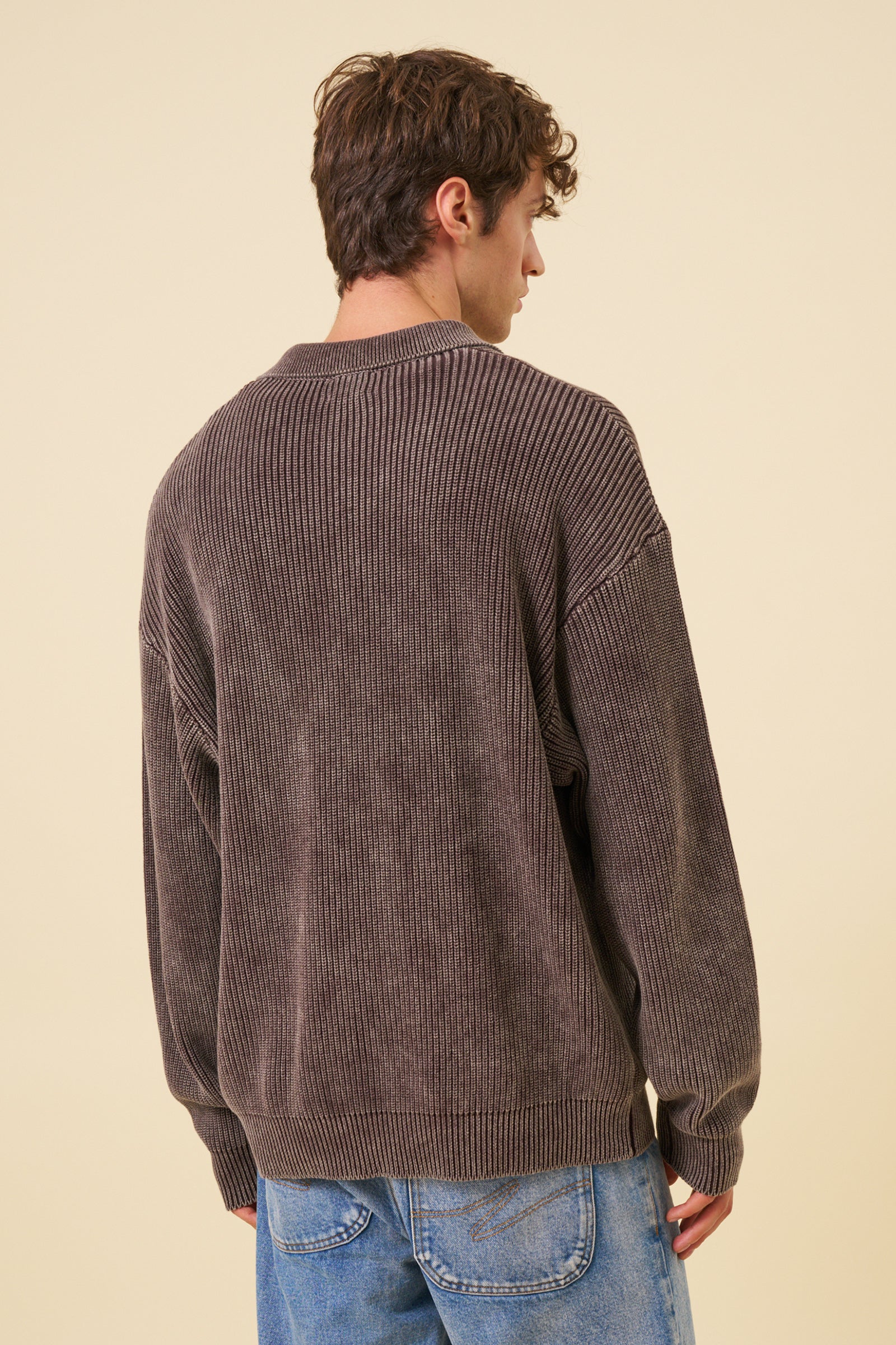 ACID WASH HALF ZIP PULLOVER - BROWN - Image 6