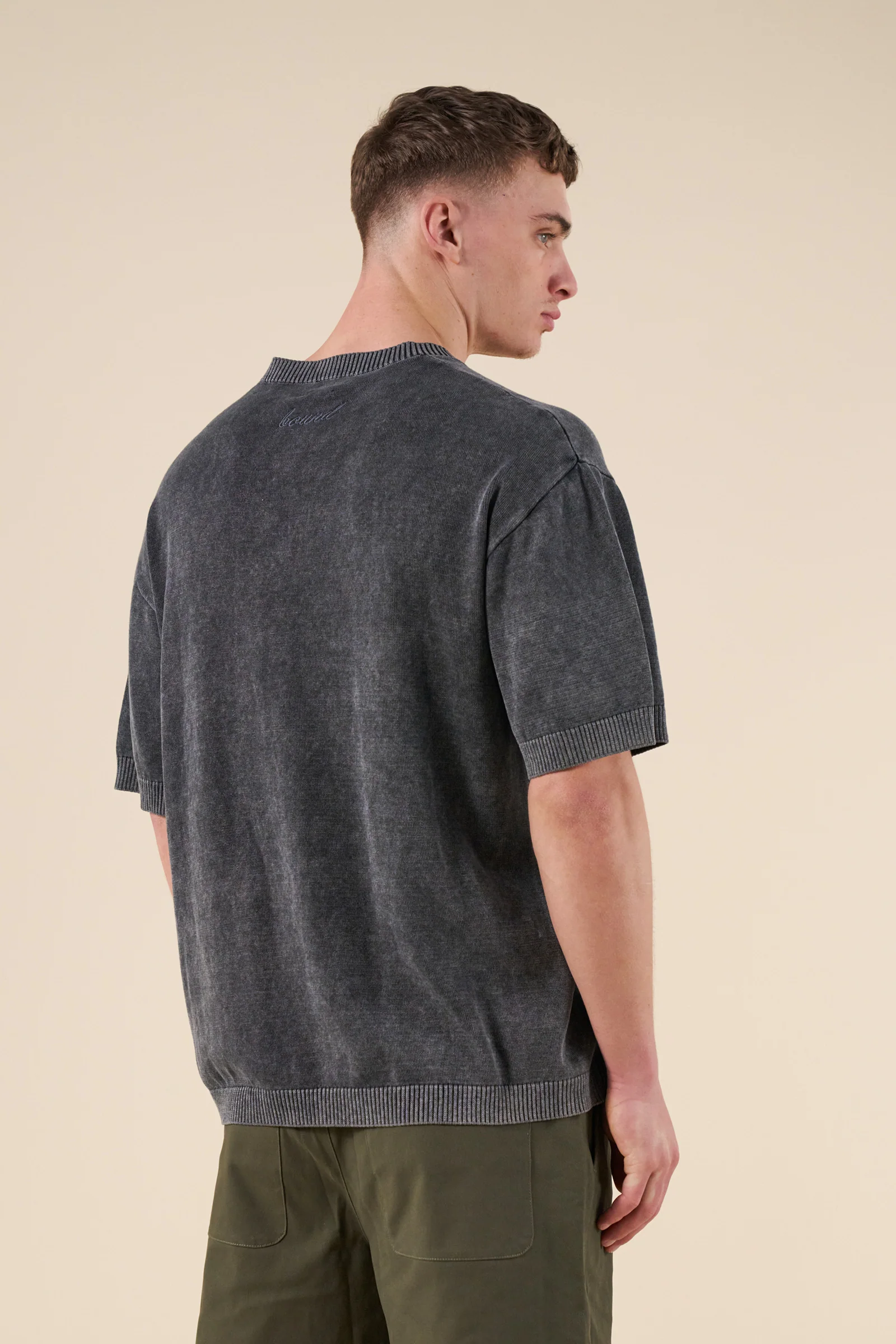 ACID WASH KNIT TEE - CHARCOAL - Image 3
