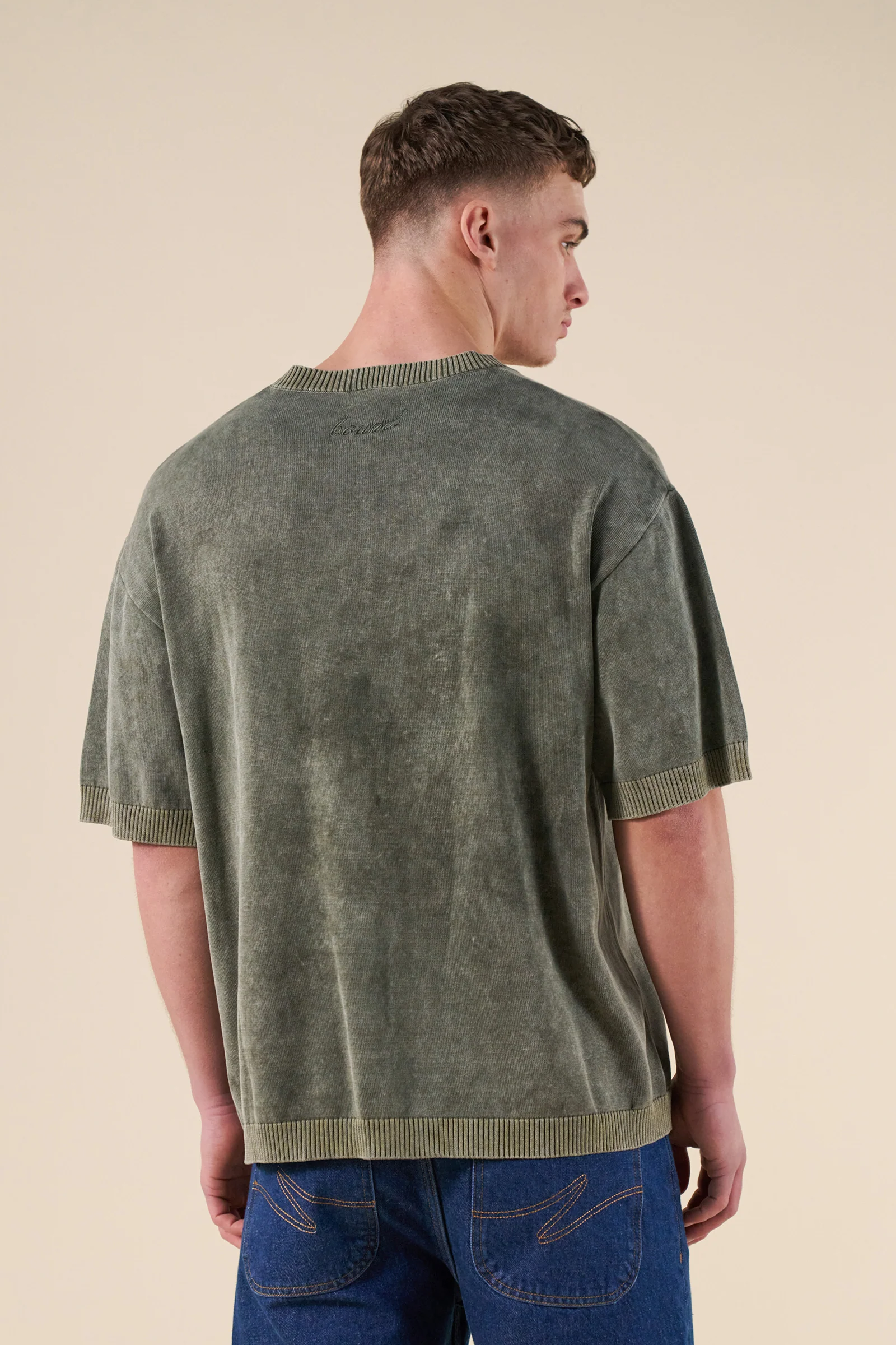 ACID WASH KNIT TEE - MOSS GREEN - Image 3