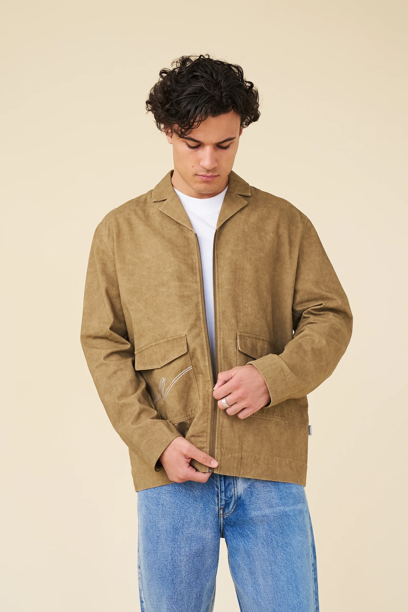 ACID WASH WORKWEAR ZIP UP OVERSHIRT - BROWN - Image 3