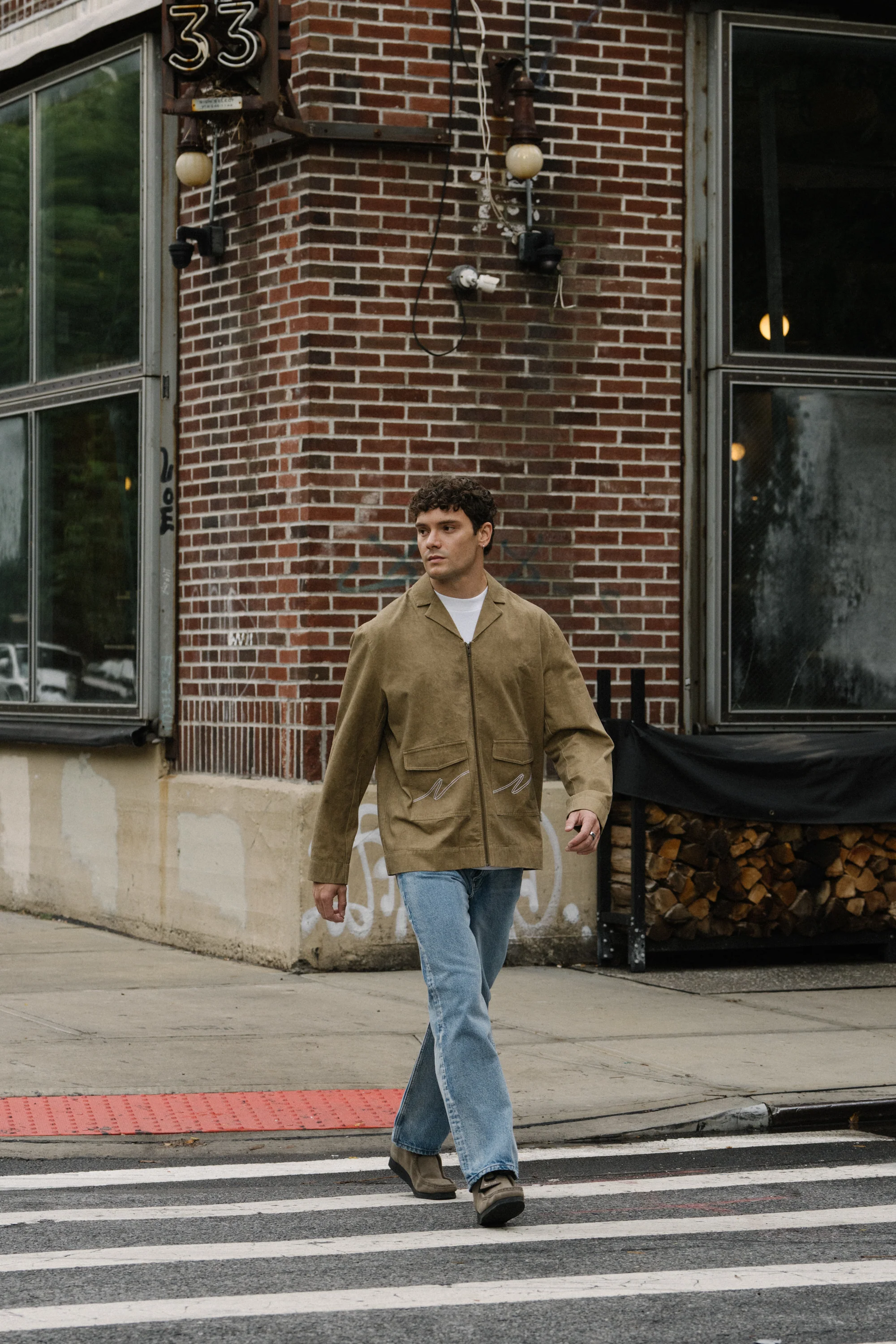 ACID WASH WORKWEAR ZIP UP OVERSHIRT - BROWN - Image 5