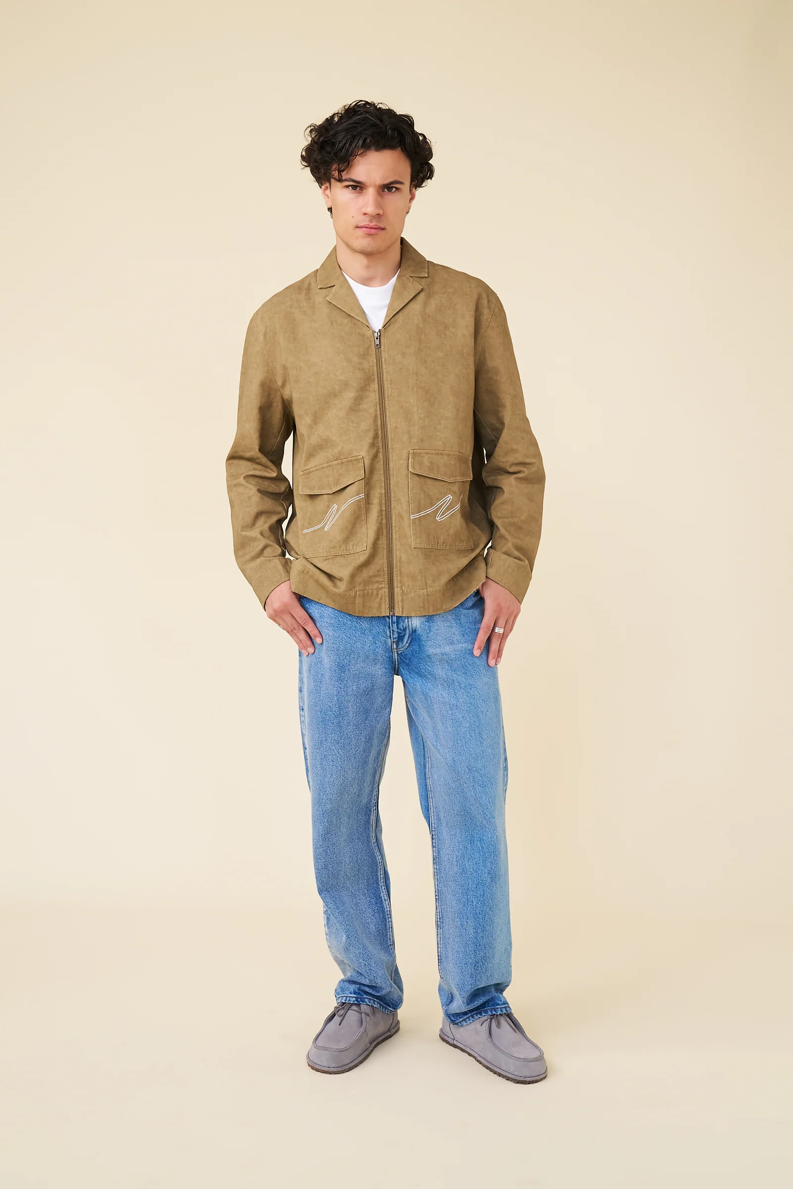ACID WASH WORKWEAR ZIP UP OVERSHIRT - BROWN - Image 6