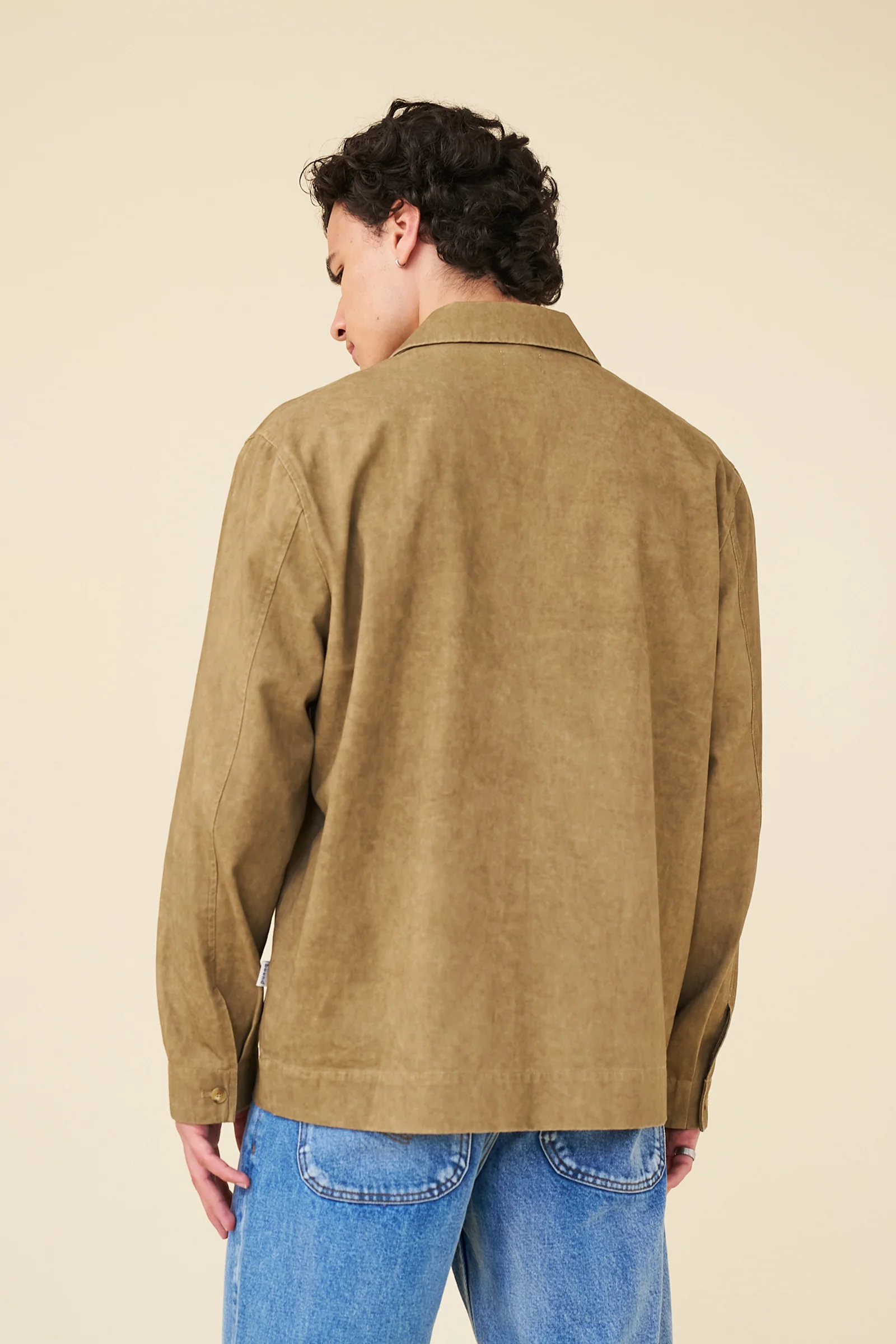 ACID WASH WORKWEAR ZIP UP OVERSHIRT - BROWN - Image 7
