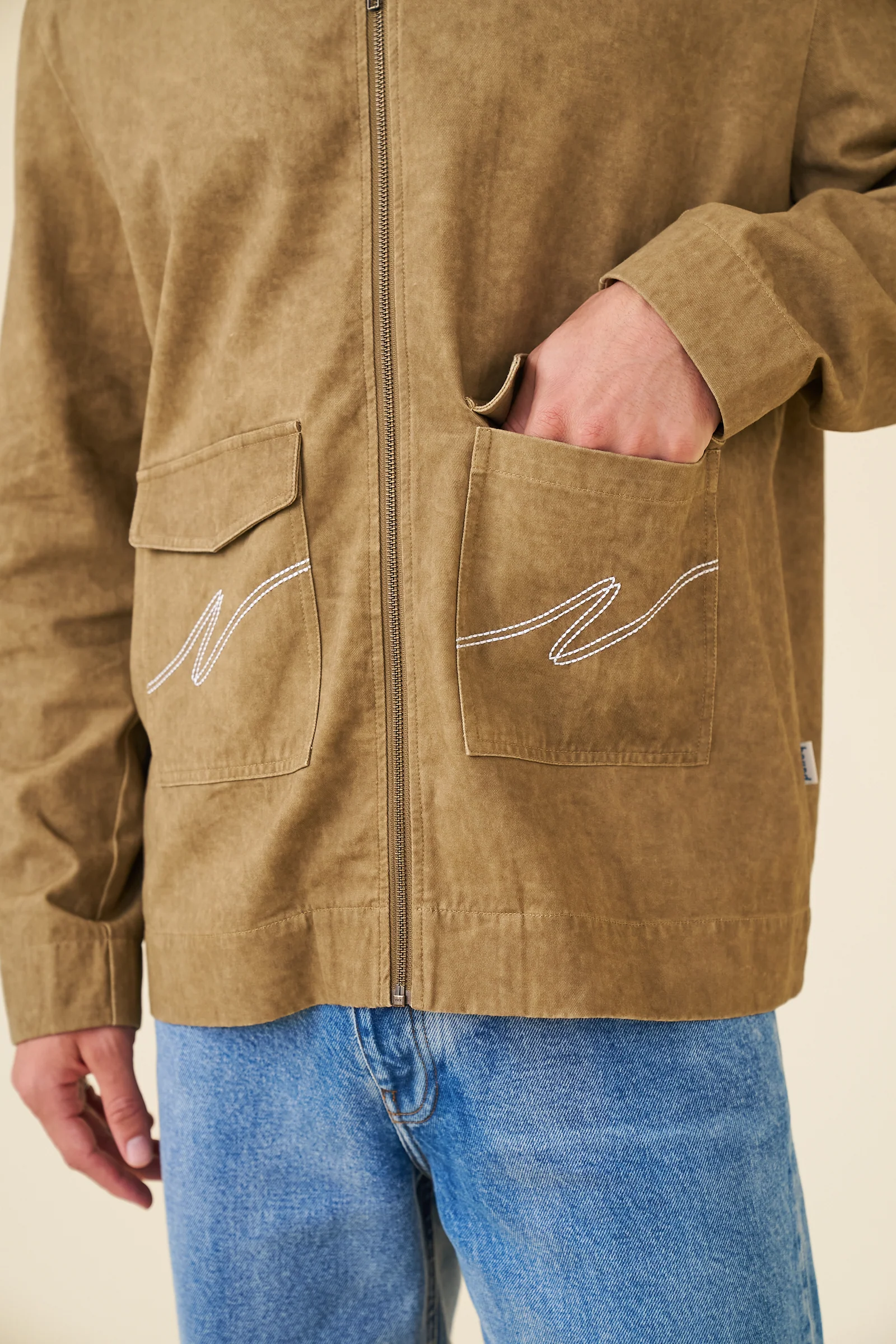 ACID WASH WORKWEAR ZIP UP OVERSHIRT - BROWN - Image 8