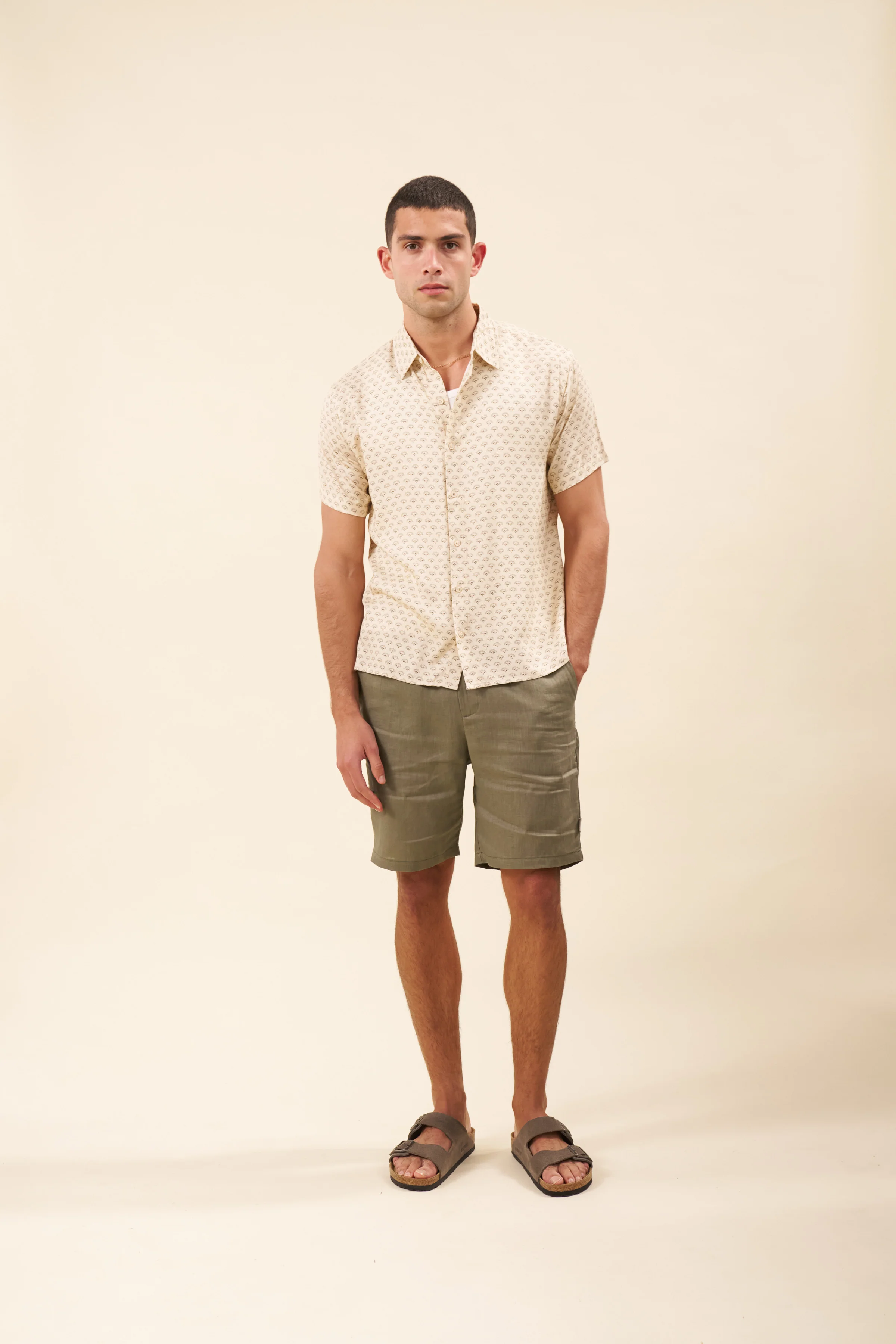 ALFAMA LINEN SHORTS - OLIVE - Image 3