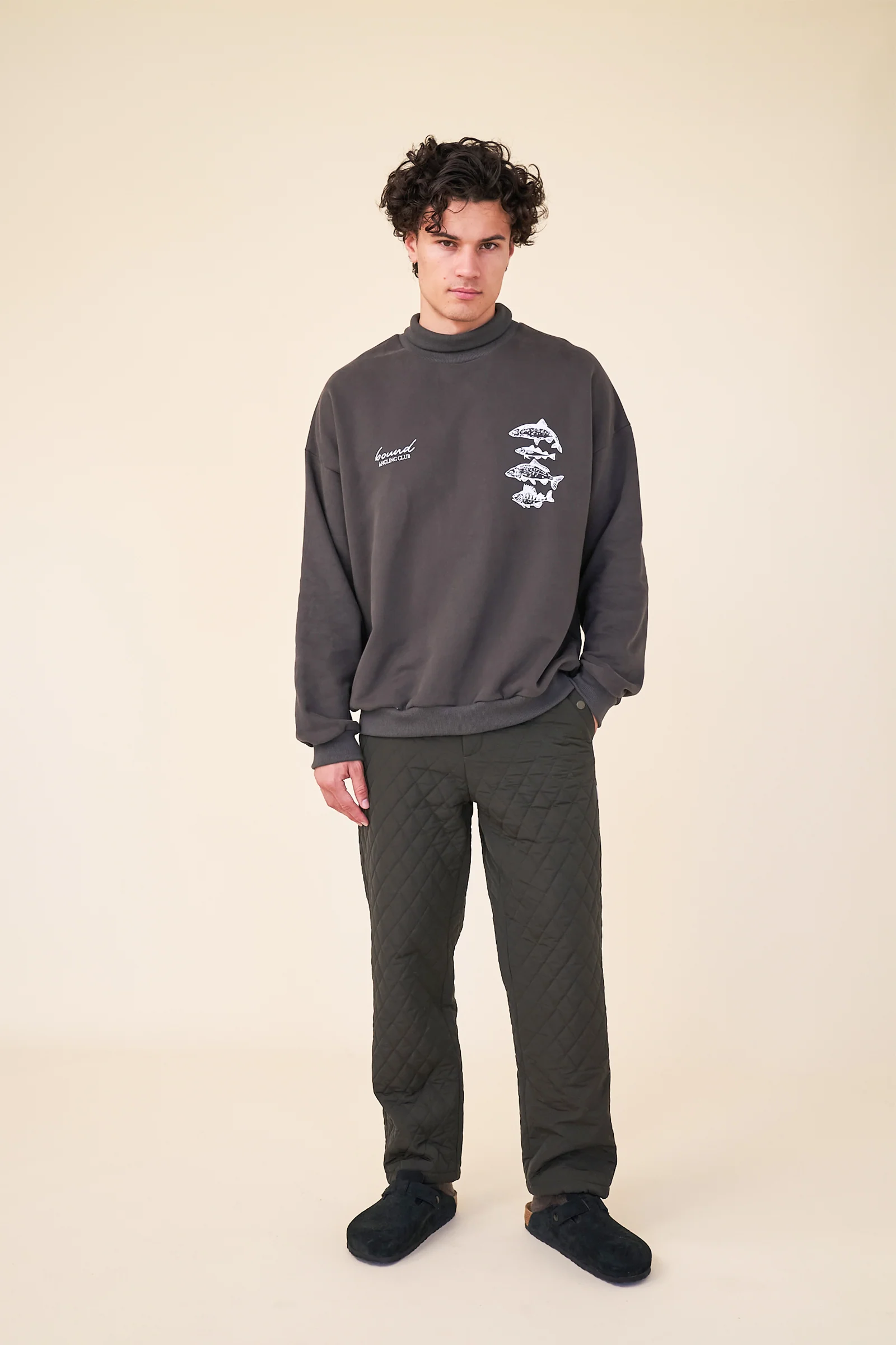 ANGLING CLUB ROLL NECK JERSEY SWEATER - CHARCOAL - Image 3