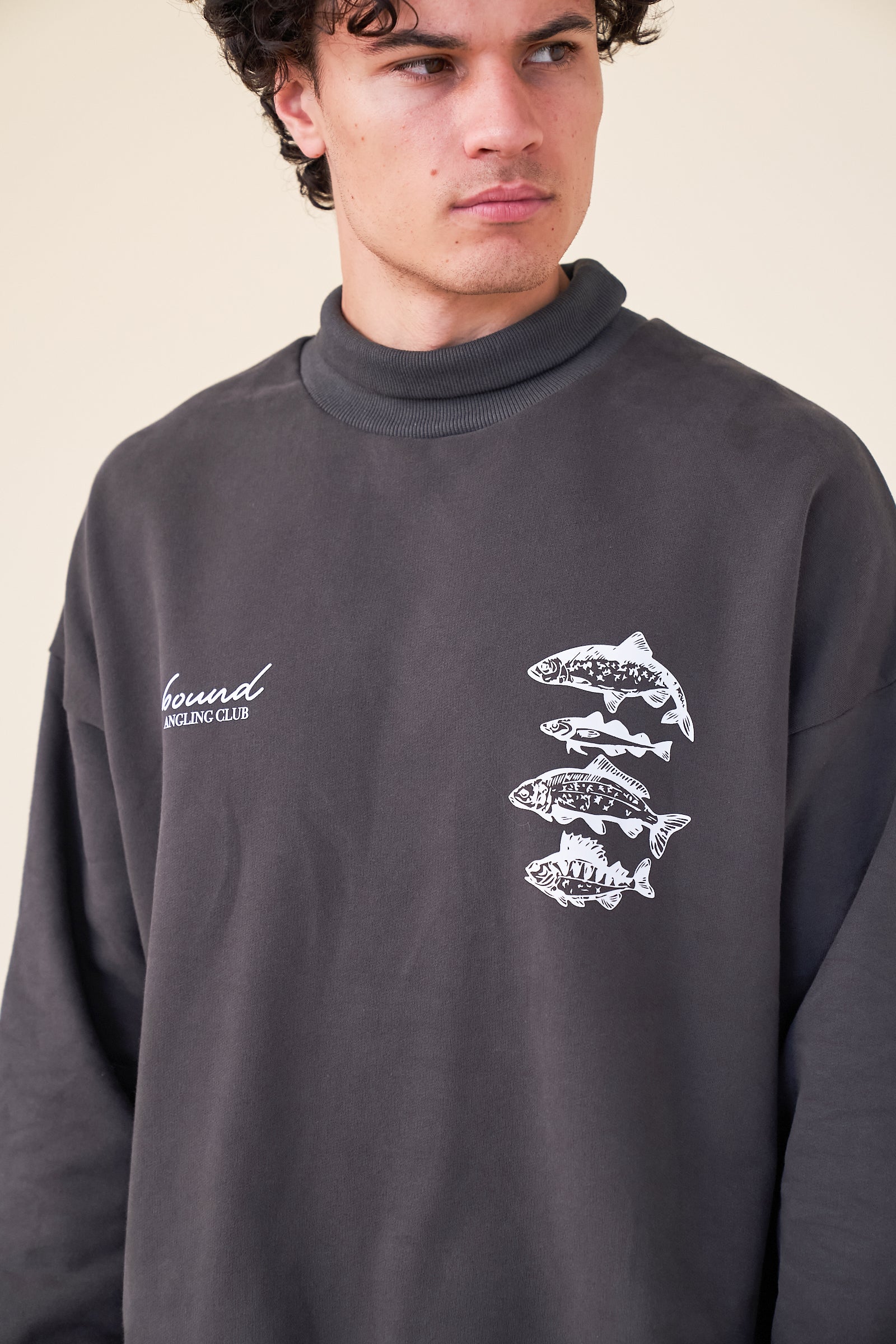 ANGLING CLUB ROLL NECK JERSEY SWEATER - CHARCOAL - Image 5