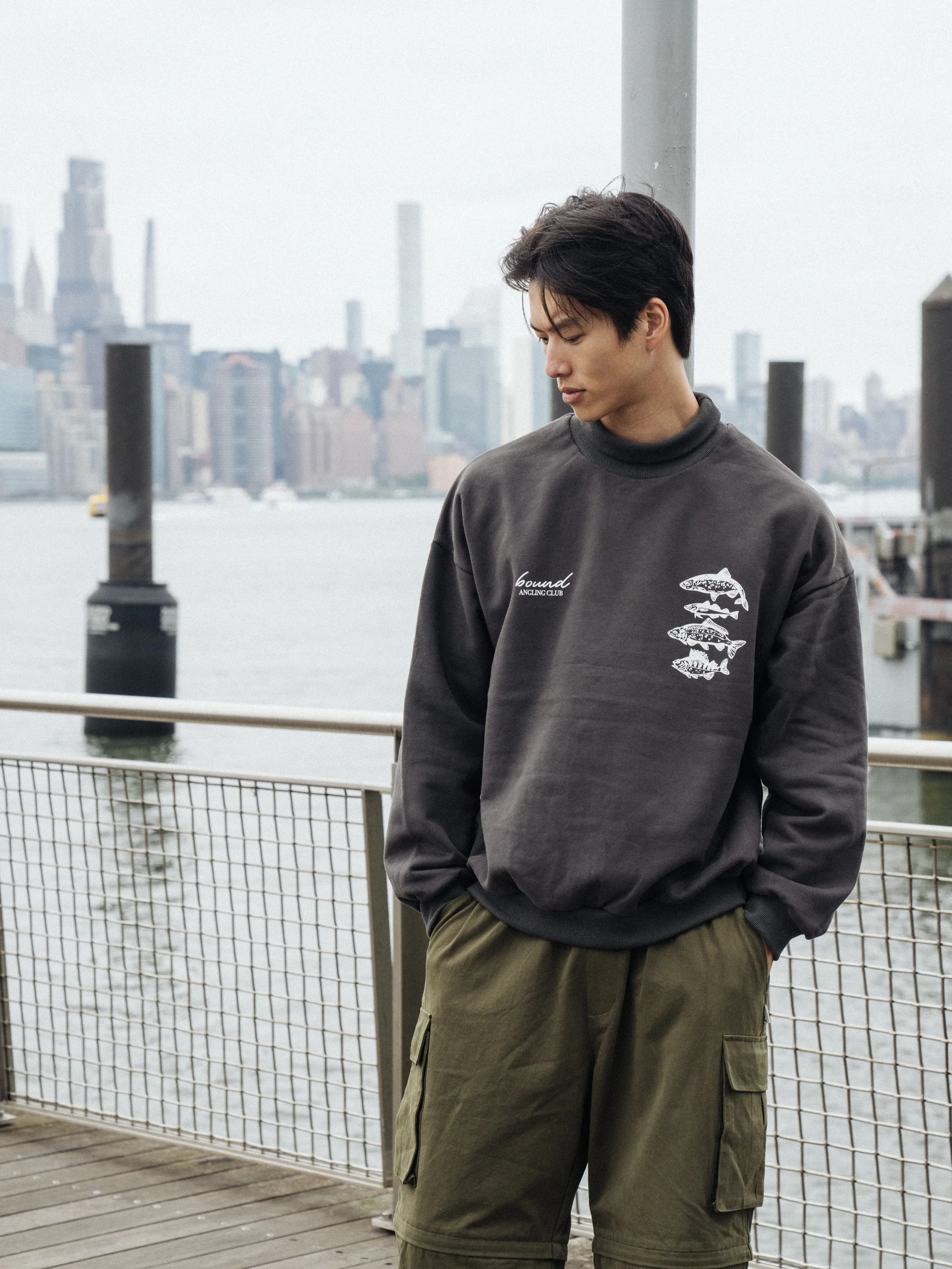 ANGLING CLUB ROLL NECK JERSEY SWEATER - CHARCOAL - Image 8