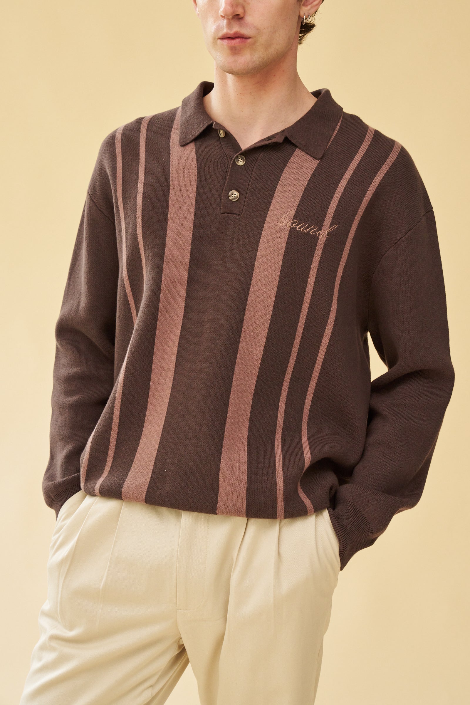 APRILE LS KNIT POLO - BROWN - Image 2