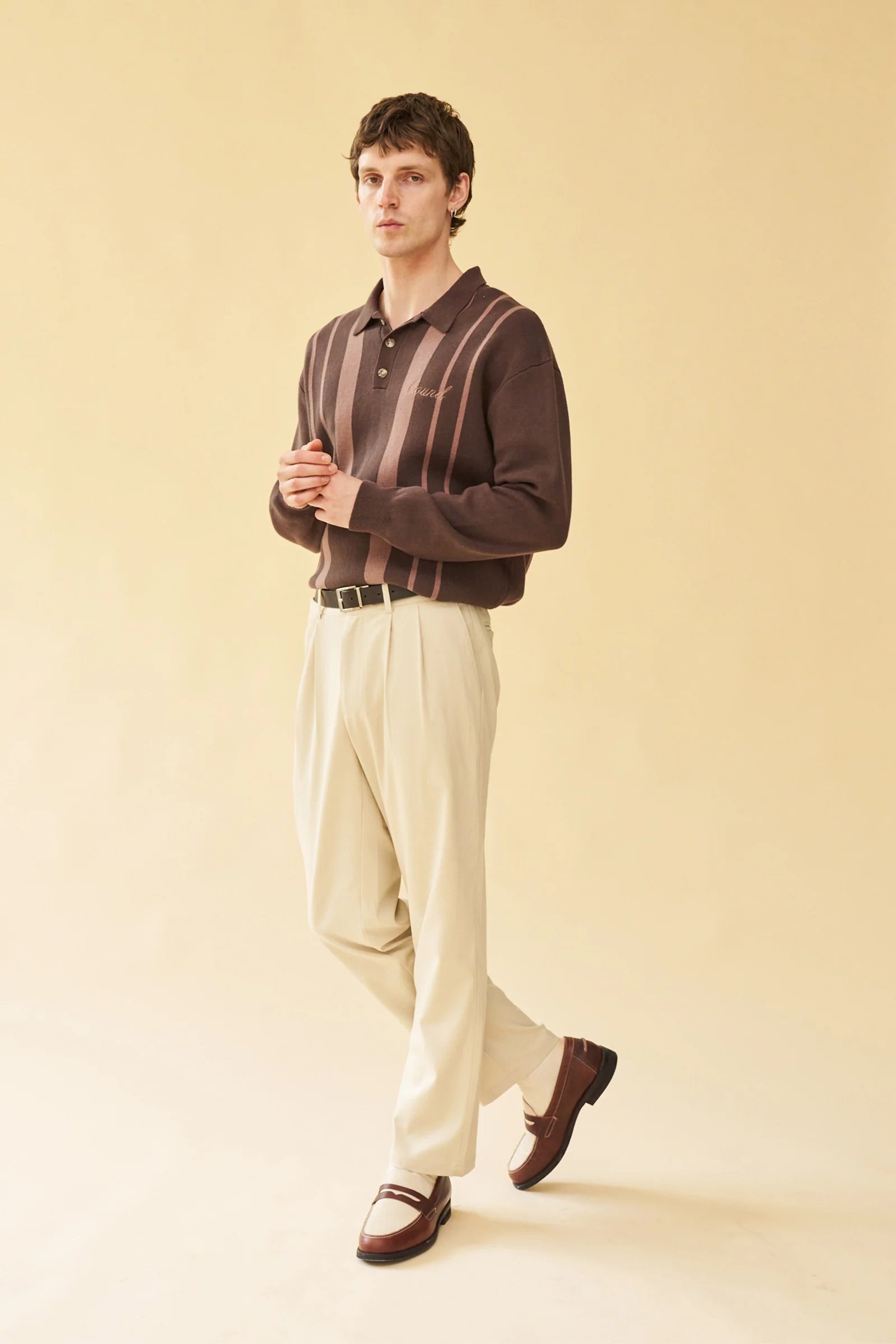 APRILE LS KNIT POLO - BROWN - Image 3