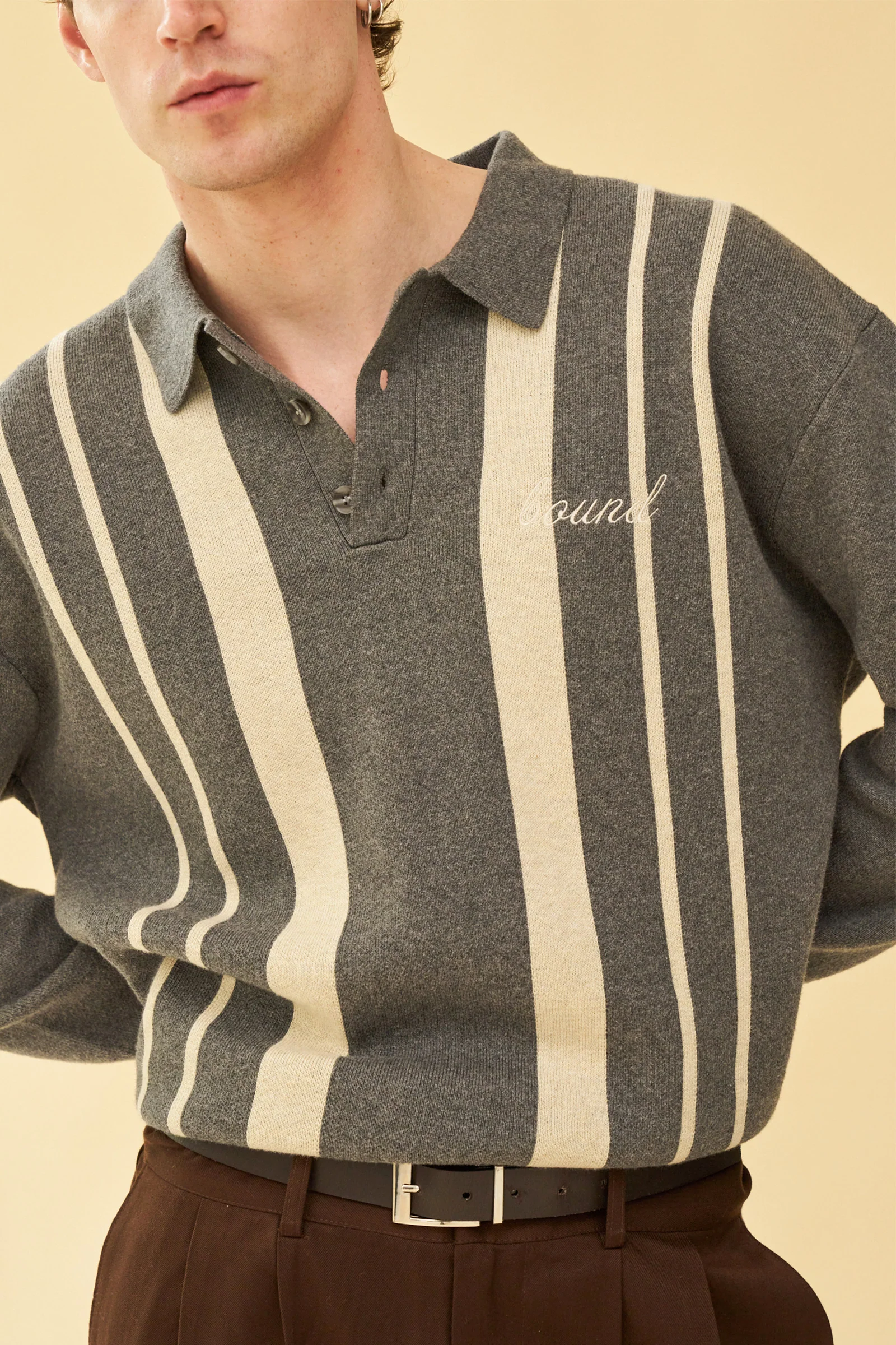 APRILE LS KNIT POLO - GREY - Image 3
