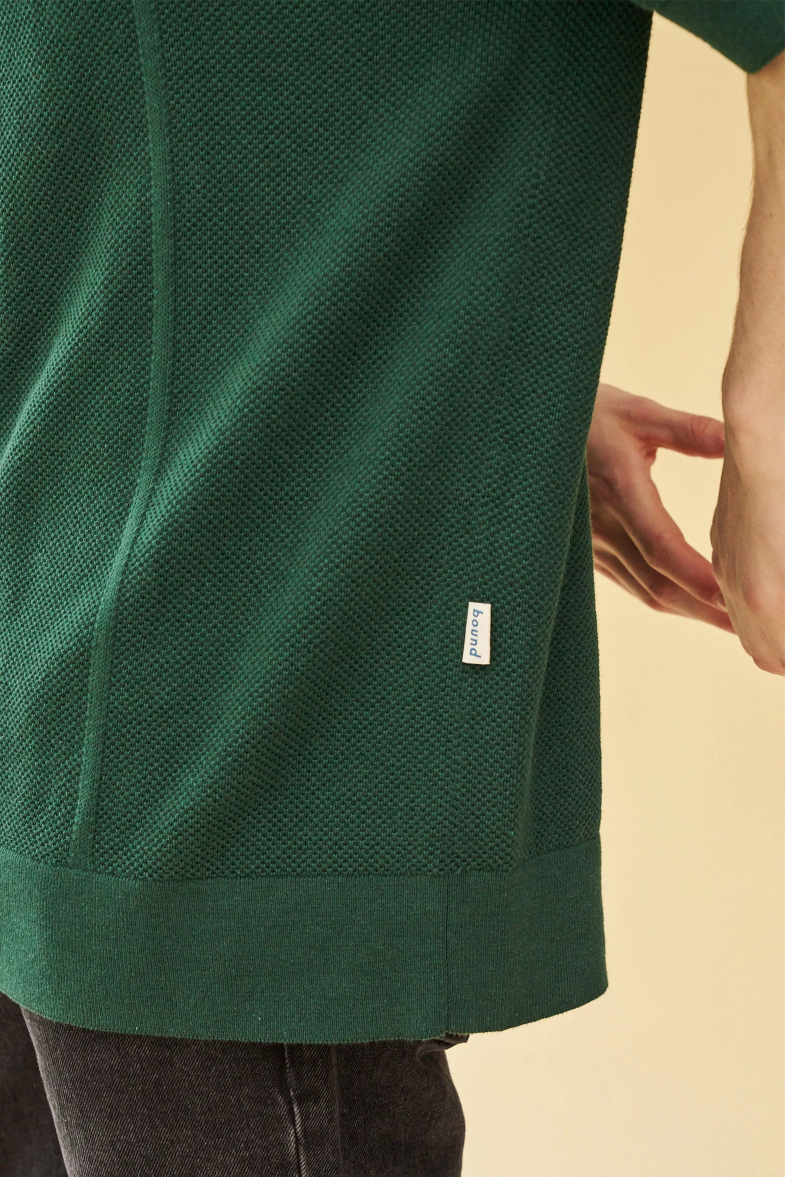ARTHUR 1/4 ZIP WAFFLE KNIT POLO - BOTTLE GREEN - Image 3
