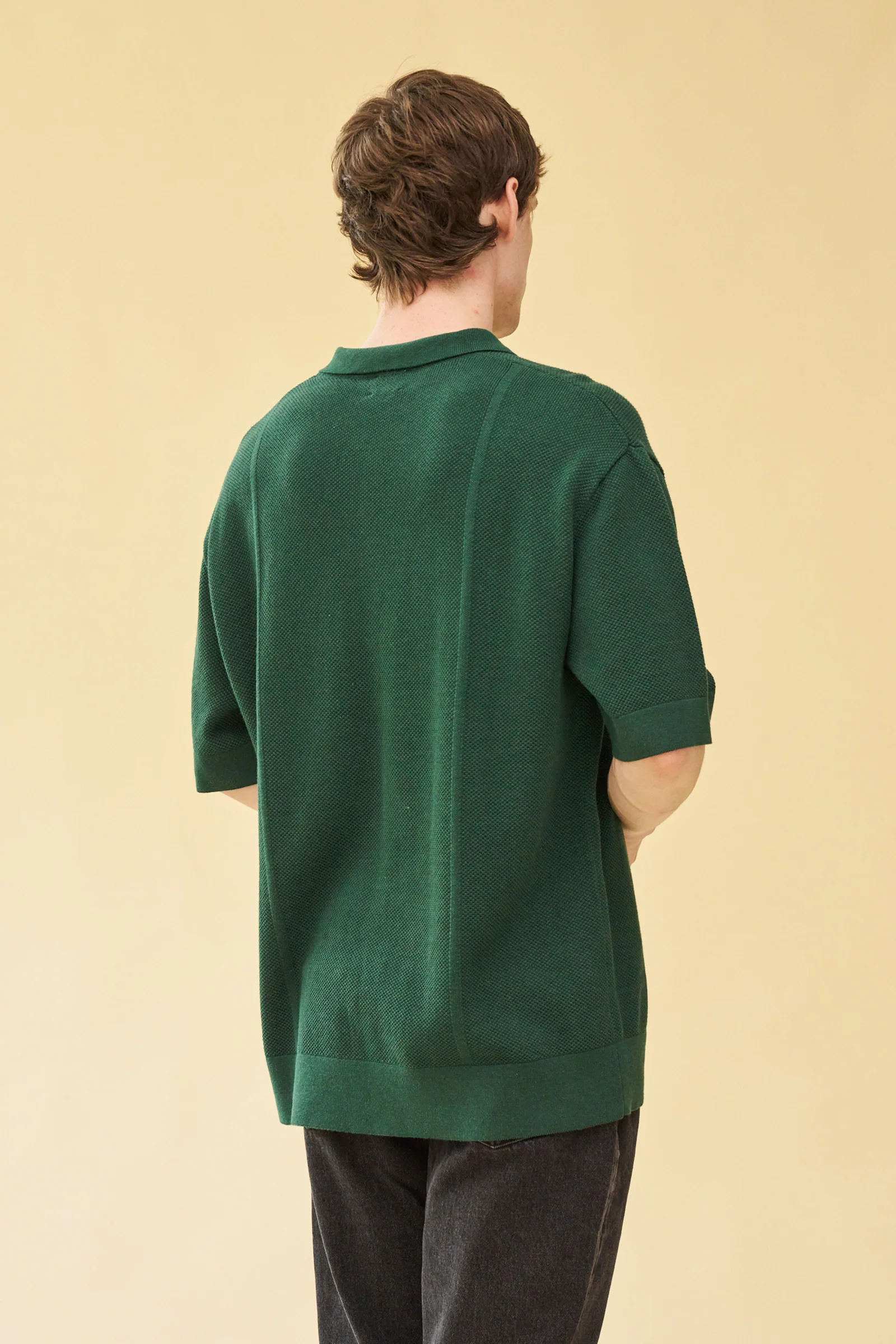 ARTHUR 1/4 ZIP WAFFLE KNIT POLO - BOTTLE GREEN - Image 4