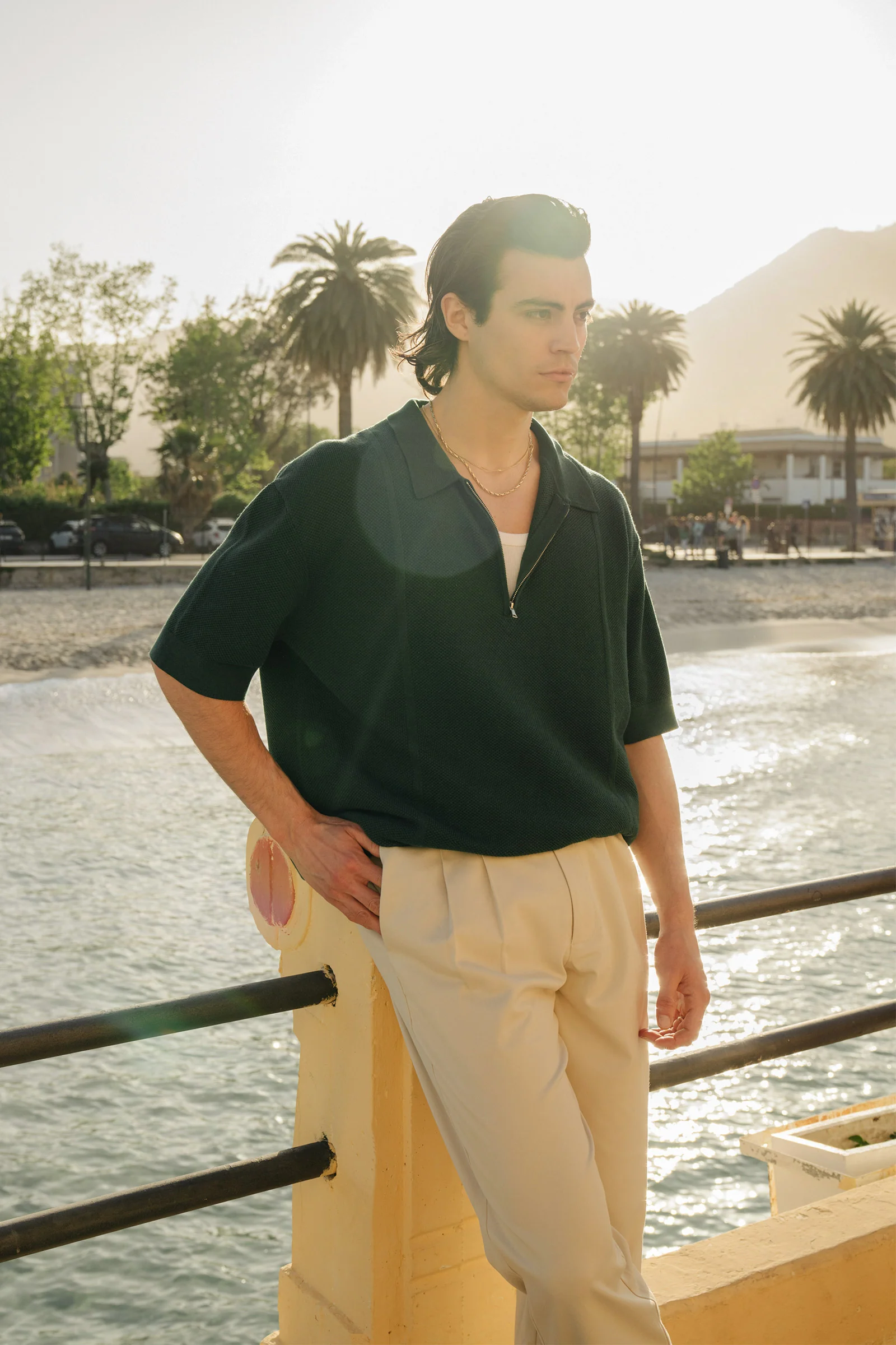 ARTHUR 1/4 ZIP WAFFLE KNIT POLO - BOTTLE GREEN - Image 5