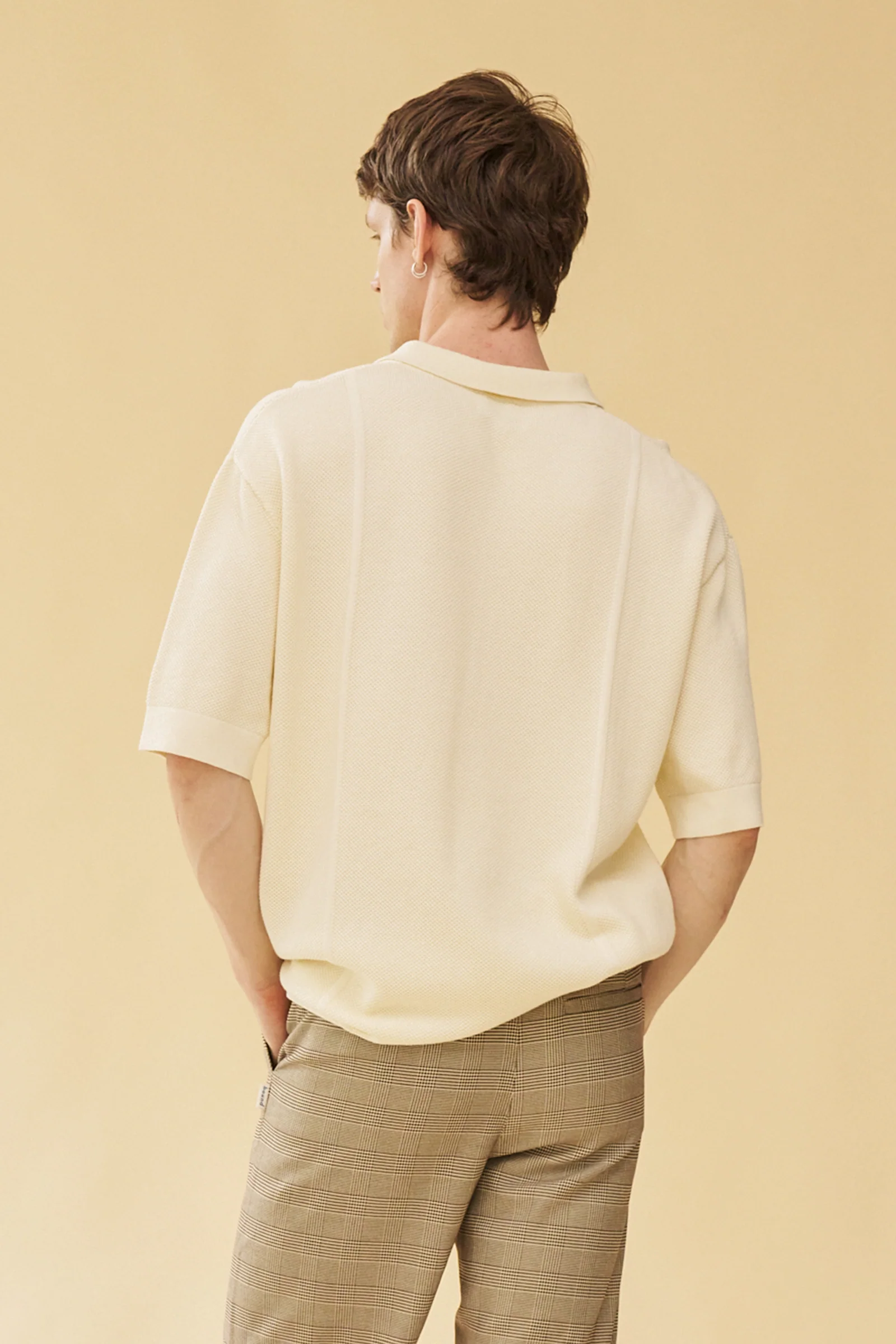 ARTHUR 1/4 ZIP WAFFLE KNIT POLO - ECRU - Image 4