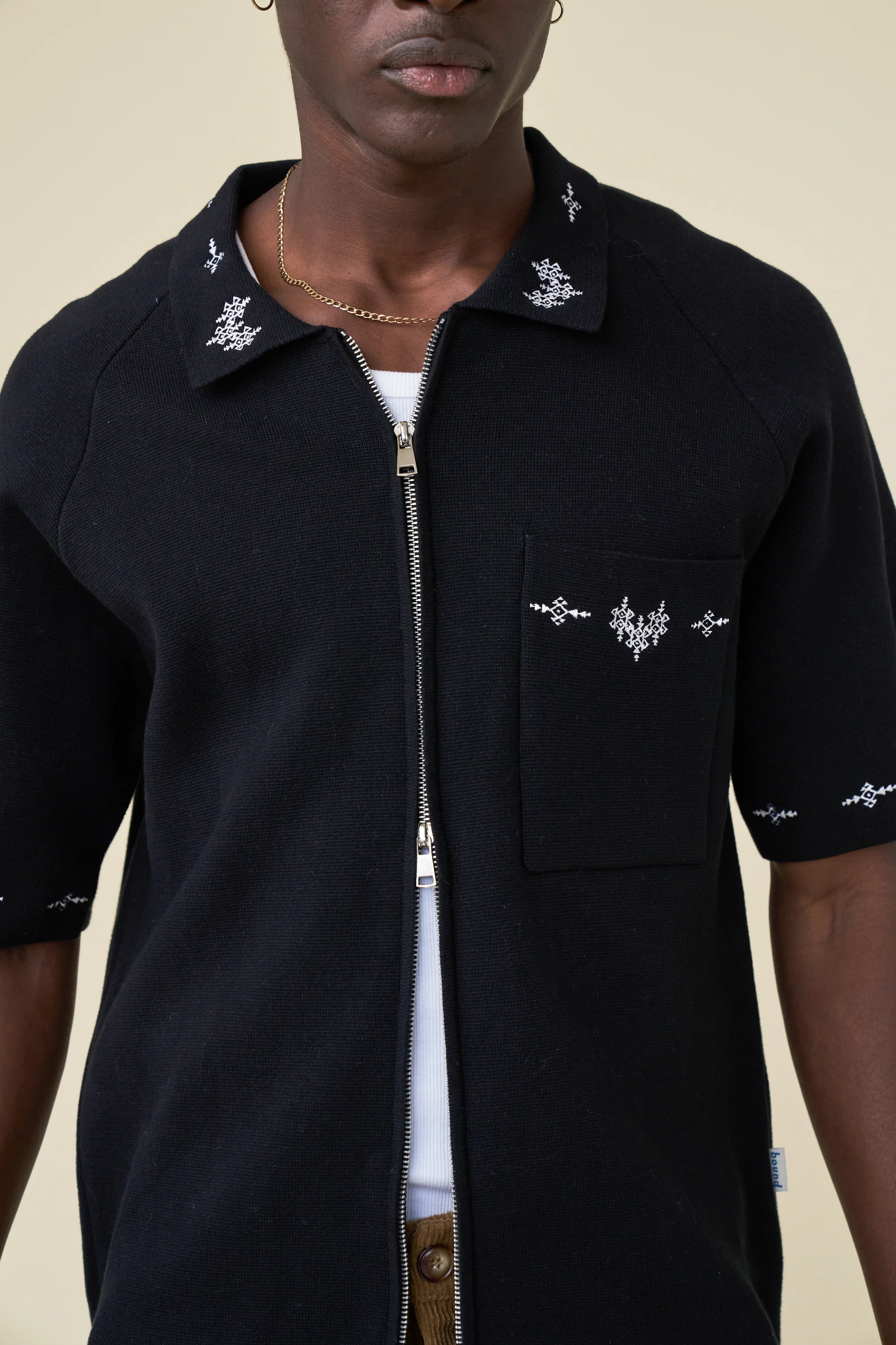AZTEC CROPPED ZIP KNIT POLO - BLACK - Image 7