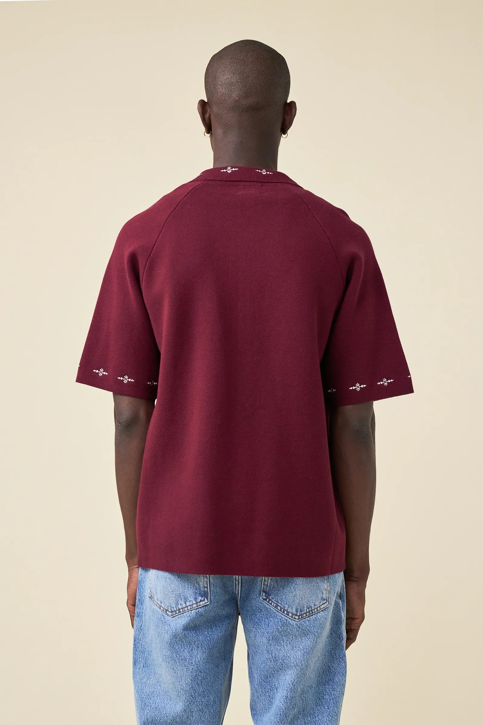 AZTEC CROPPED ZIP KNIT POLO - MAROON - Image 3