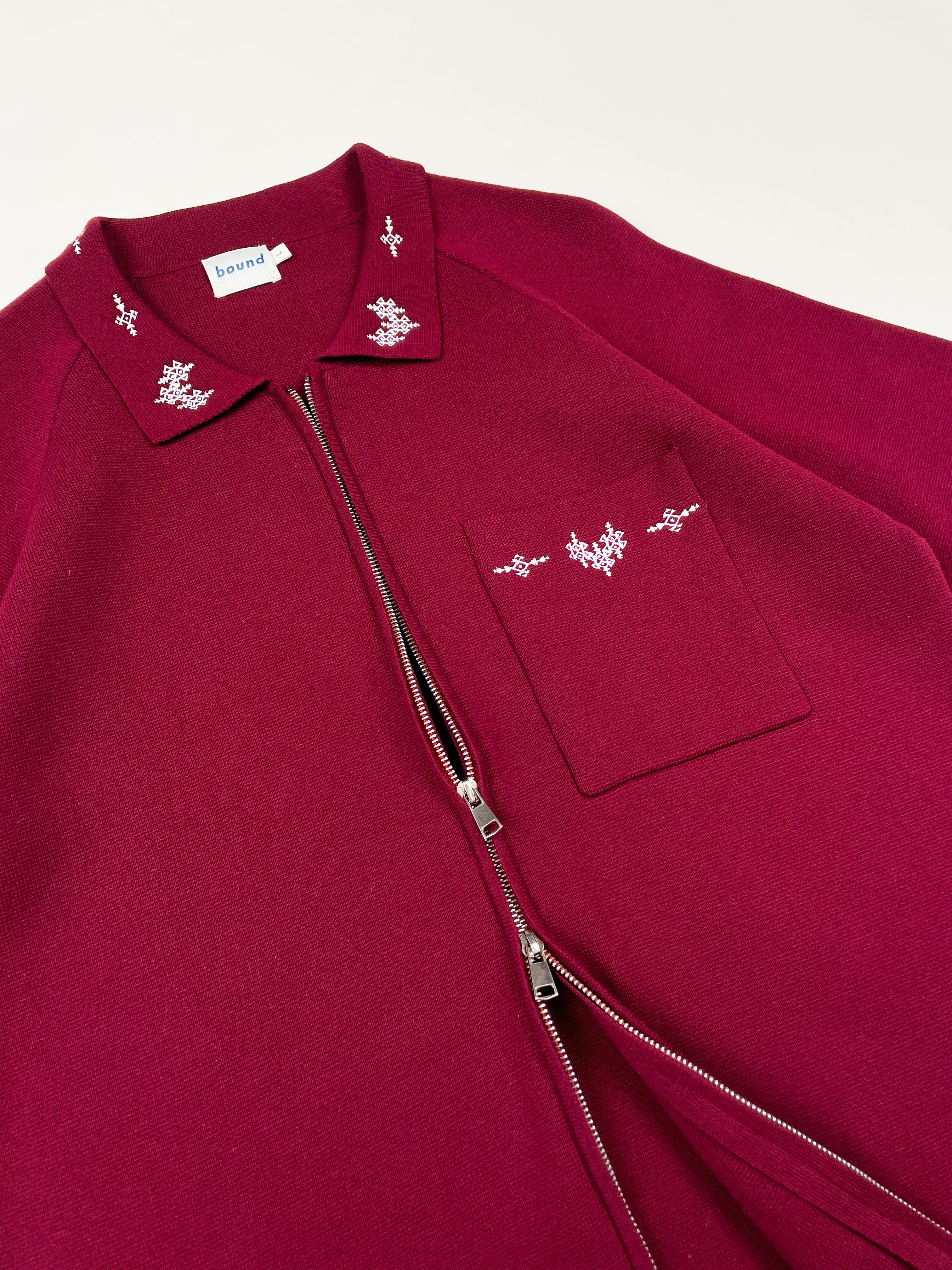 AZTEC CROPPED ZIP KNIT POLO - MAROON - Image 8