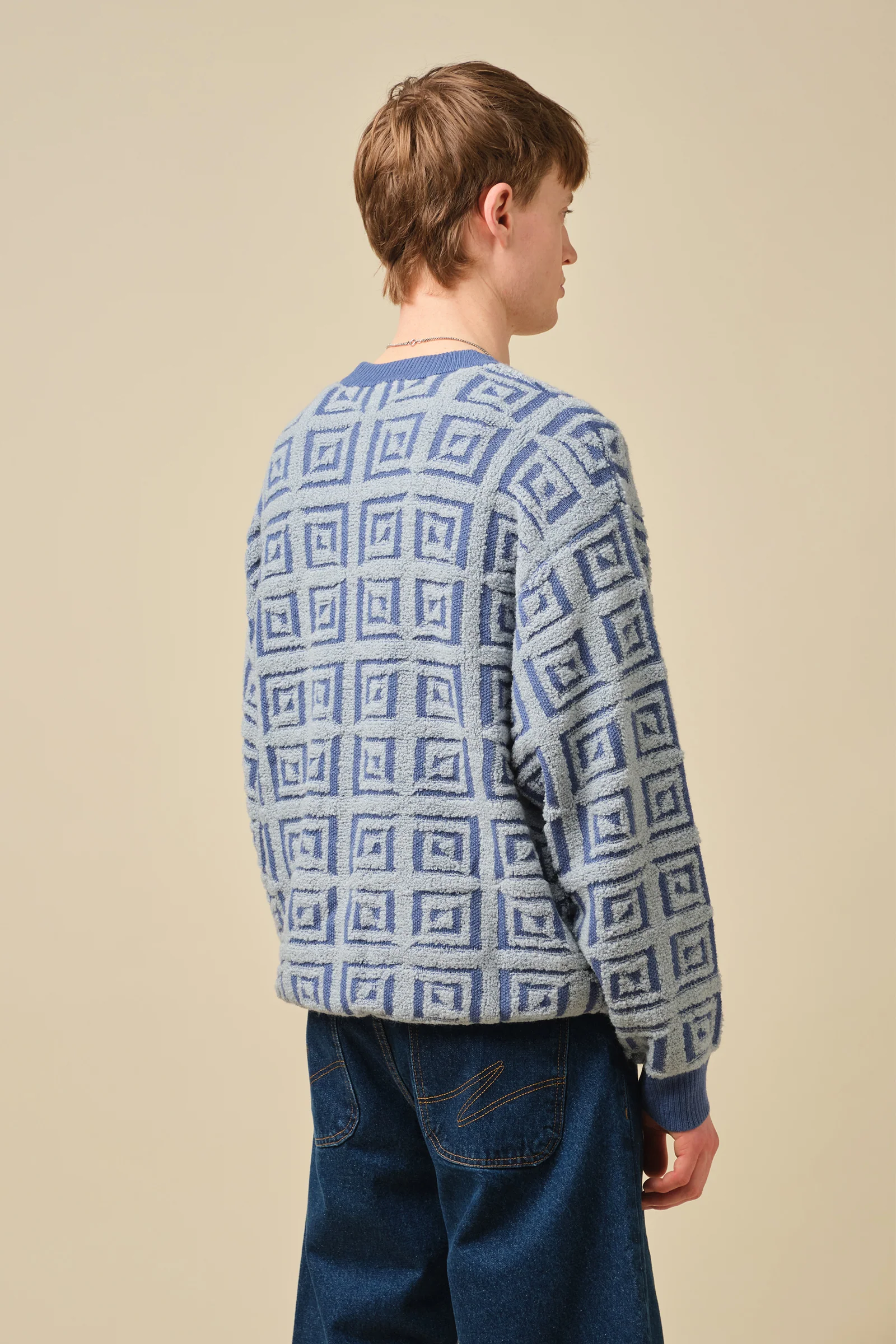 AZTEC TILE LOOSE KNIT SWEATER - BLUE - Image 5