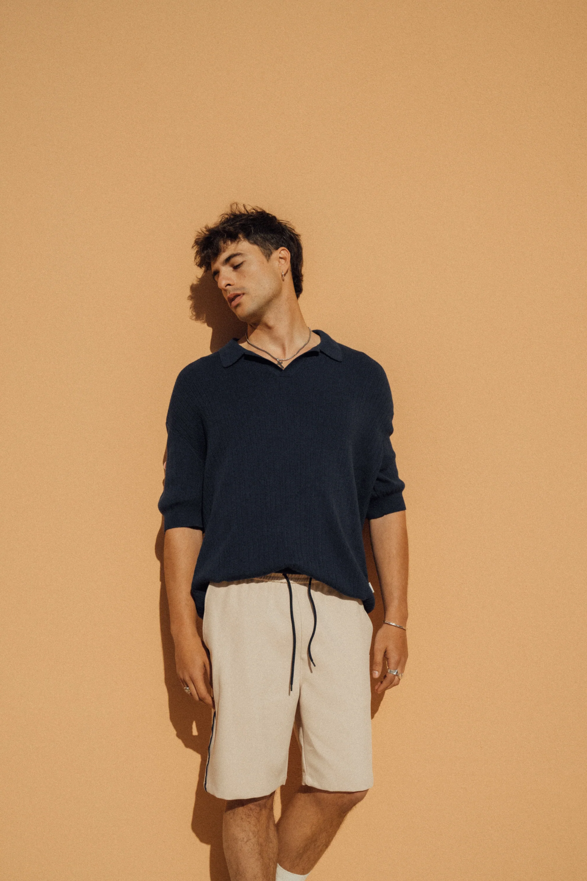 BALEARIC RIBBED KNIT POLO - NAVY - Image 7