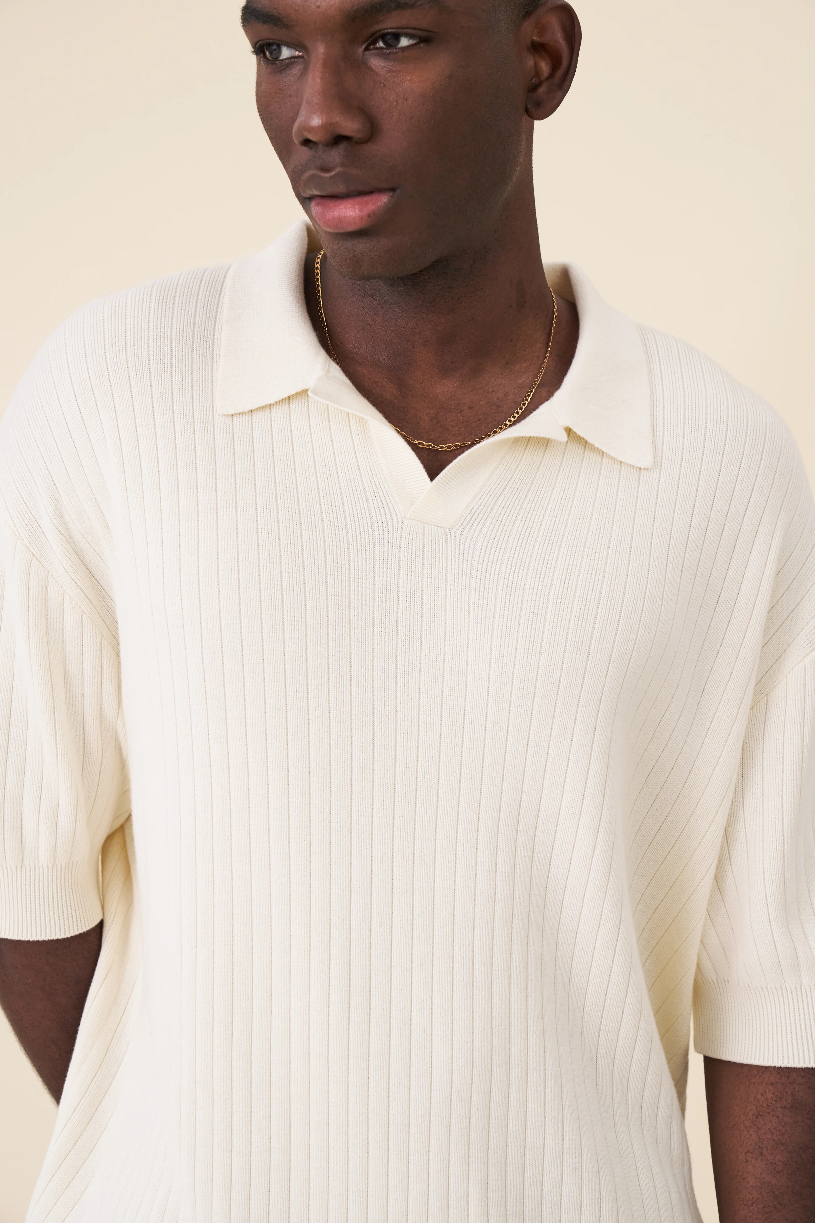 BALEARIC RIBBED KNIT POLO - ECRU - Image 5