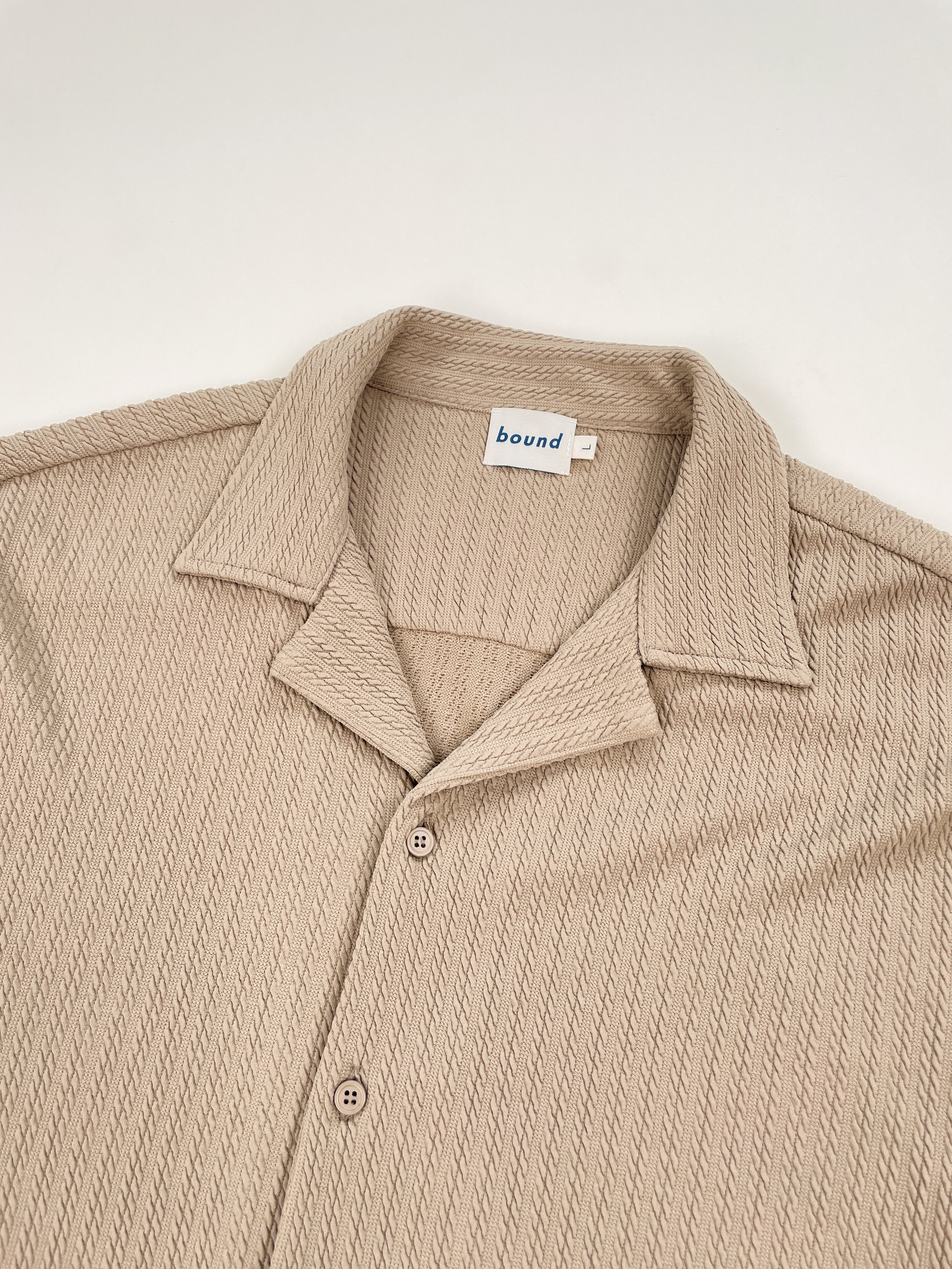 BEIGE CABLE TEXTURE CUBAN SS SHIRT - Image 10