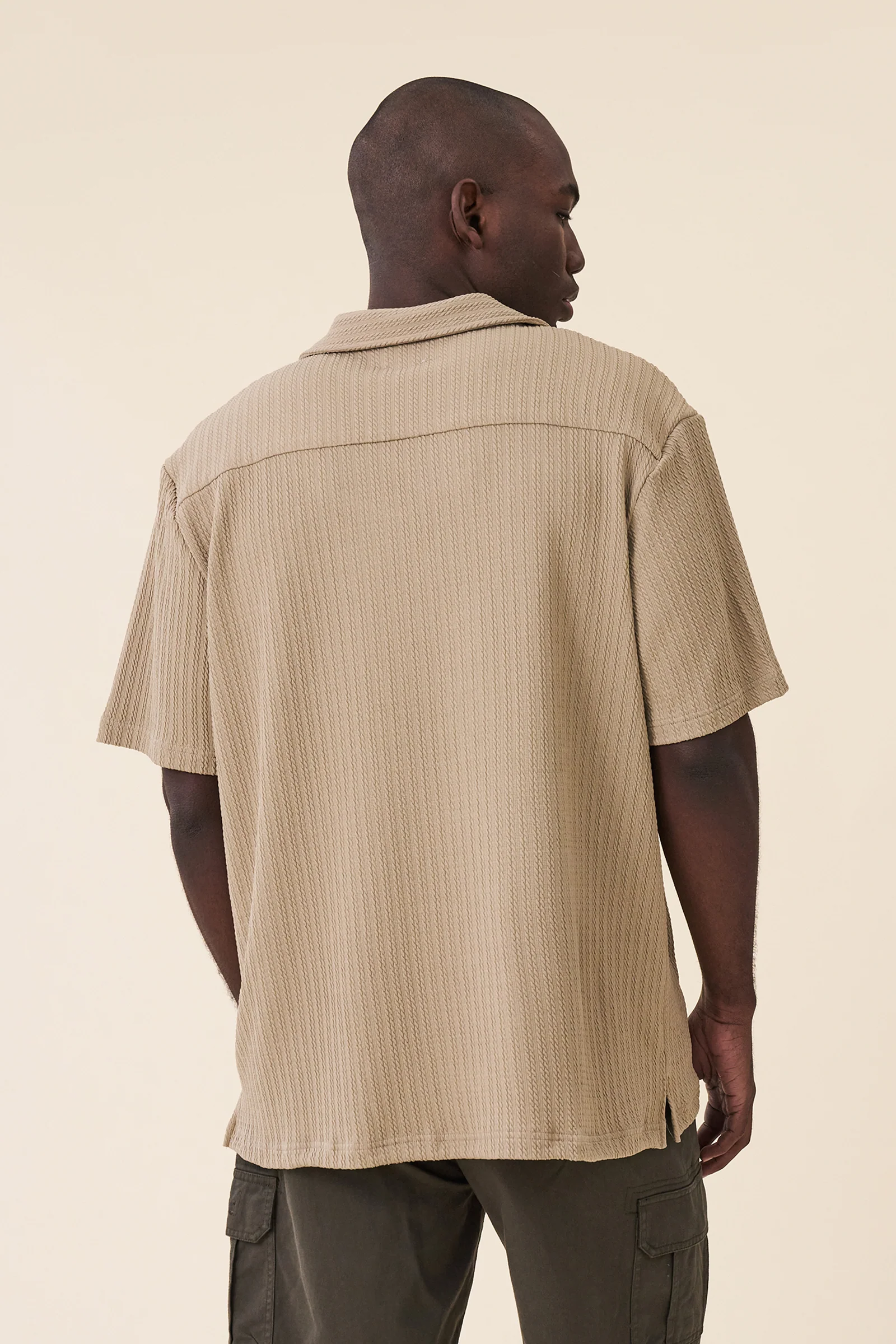 BEIGE CABLE TEXTURE CUBAN SS SHIRT - Image 4