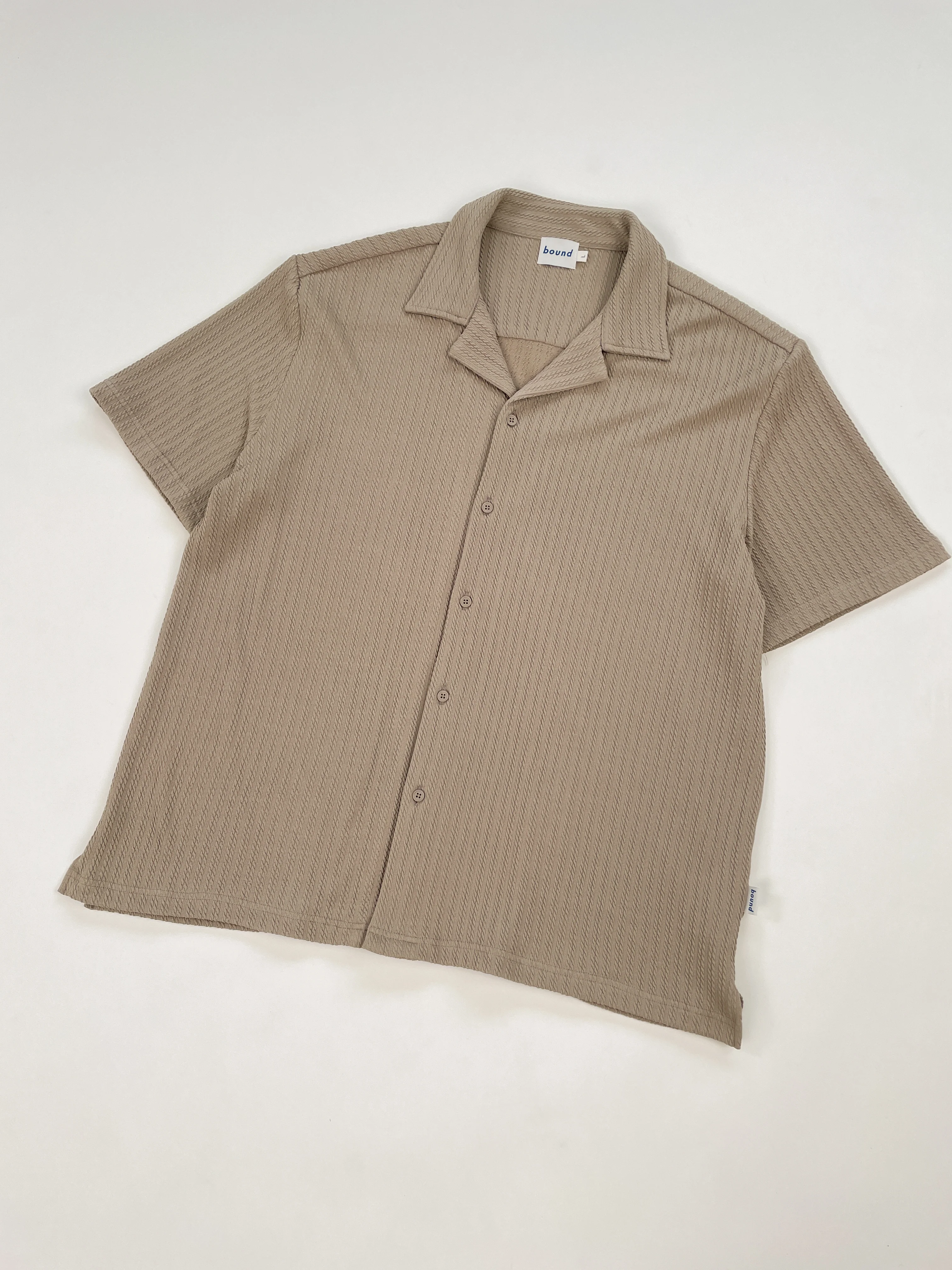 BEIGE CABLE TEXTURE CUBAN SS SHIRT - Image 9