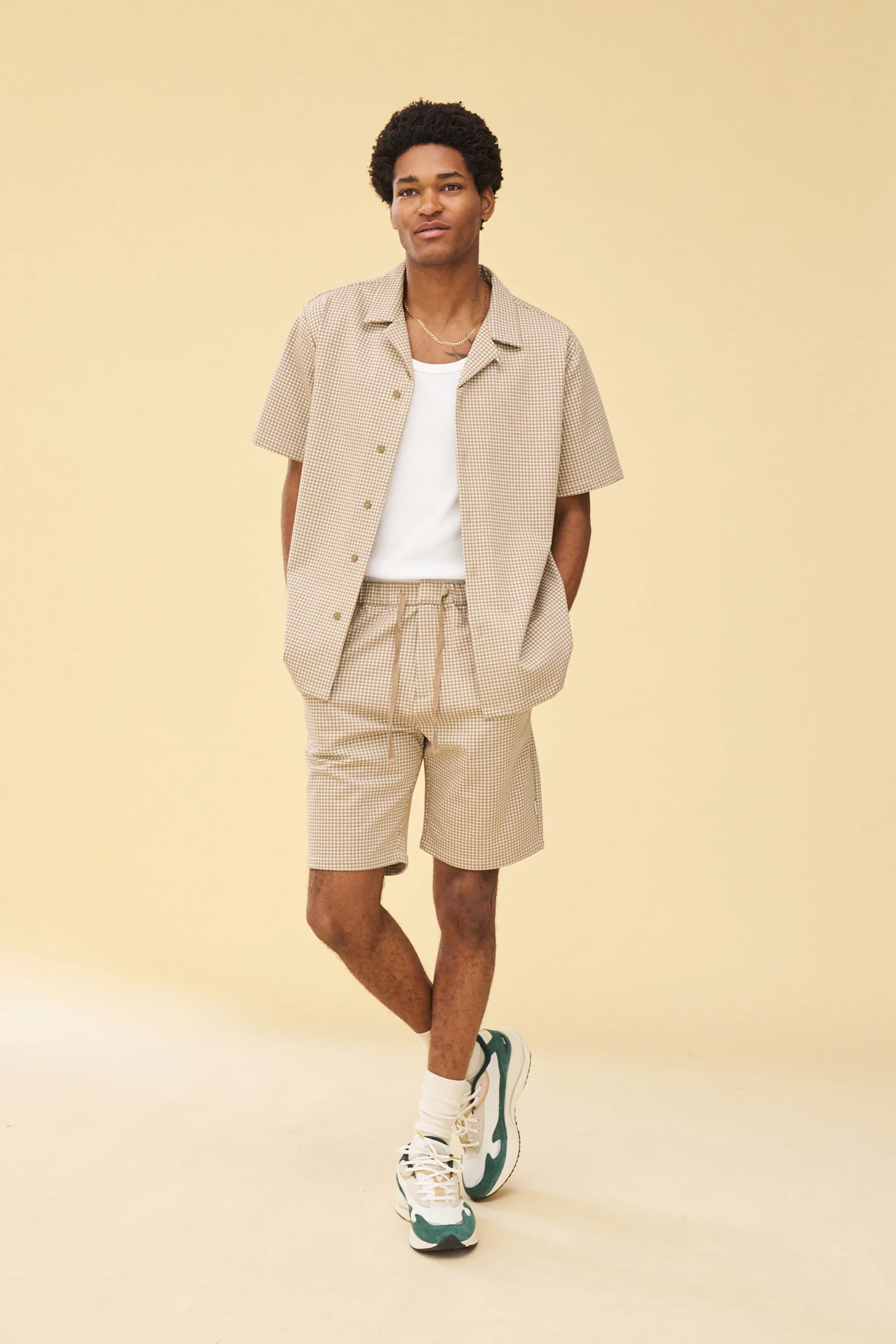 BEIGE DOGTOOTH JACQUARD CUBAN SHIRT - Image 3