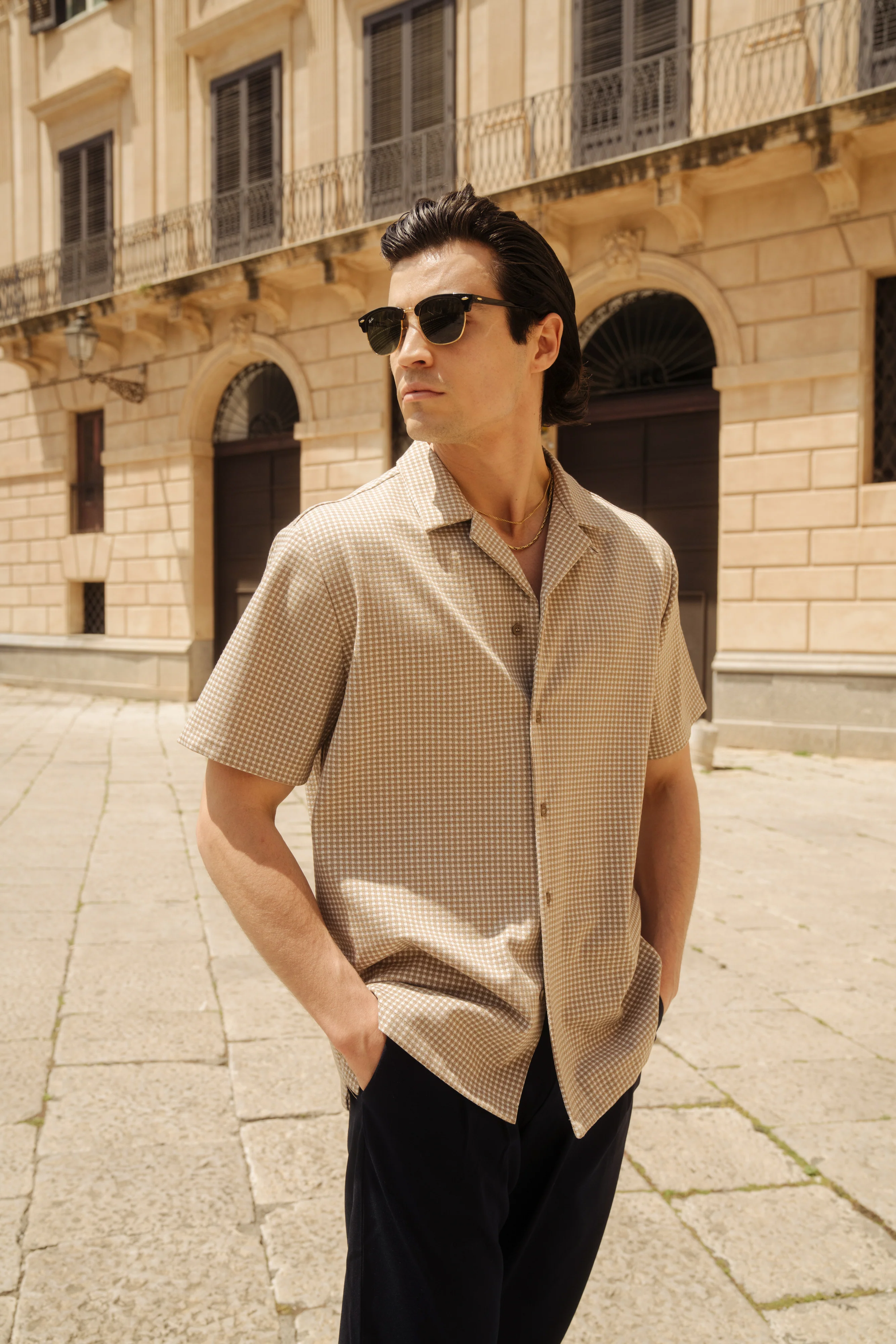 BEIGE DOGTOOTH JACQUARD CUBAN SHIRT - Image 8