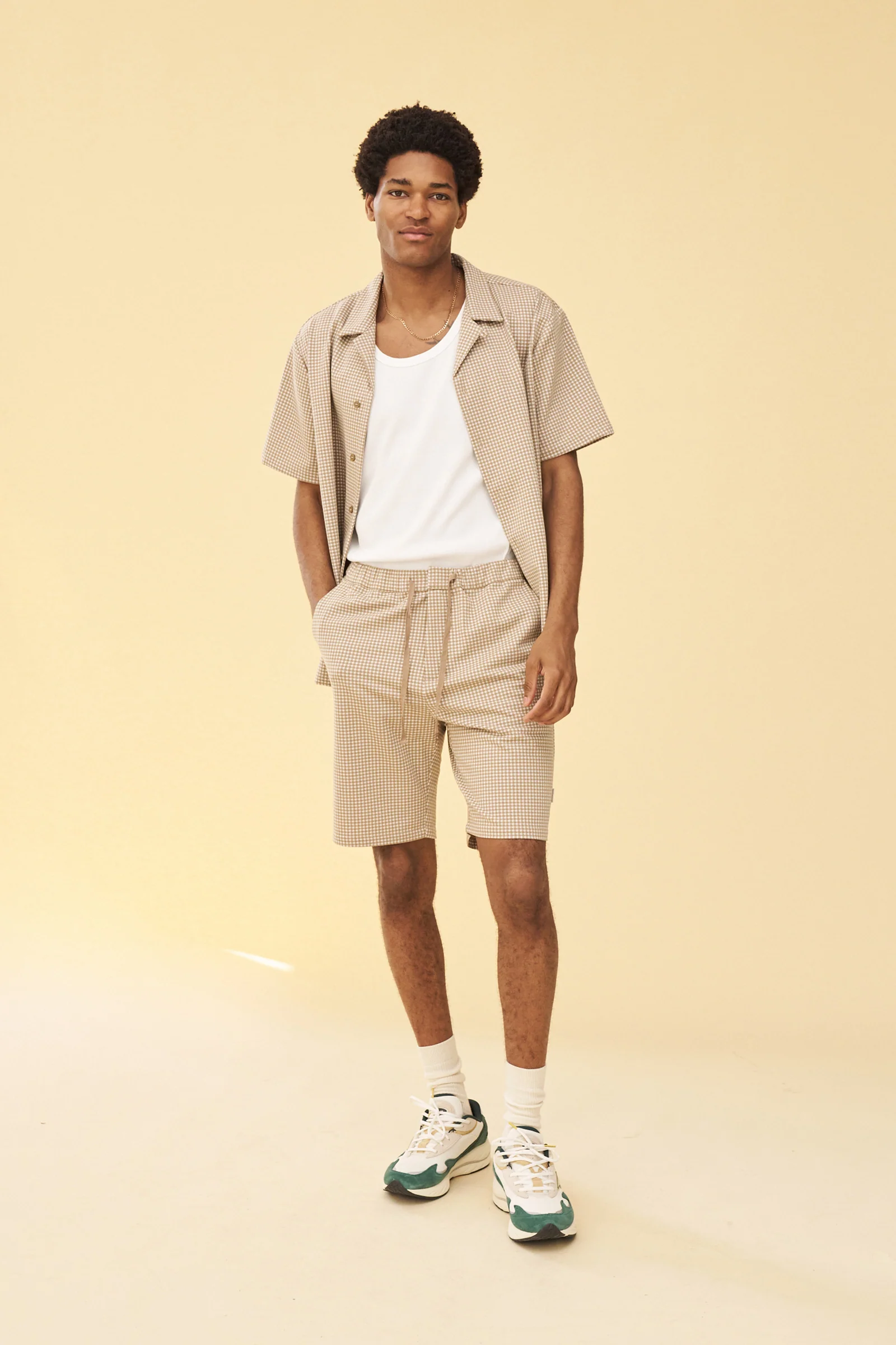 BEIGE DOGTOOTH JACQUARD SHORTS - Image 3