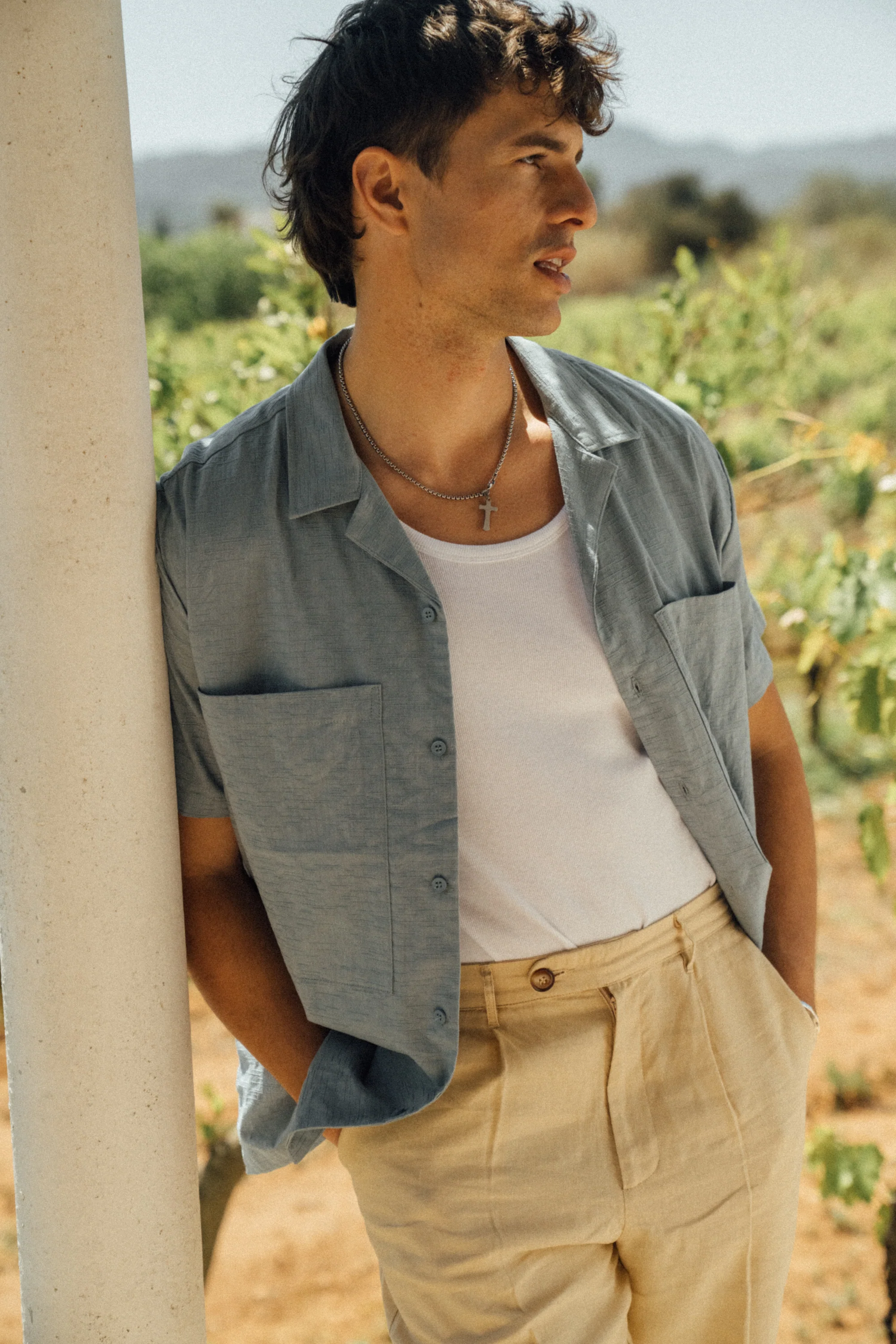 BLUE OVERSIZED TEXTURED COTTON SHIRT - Image 2