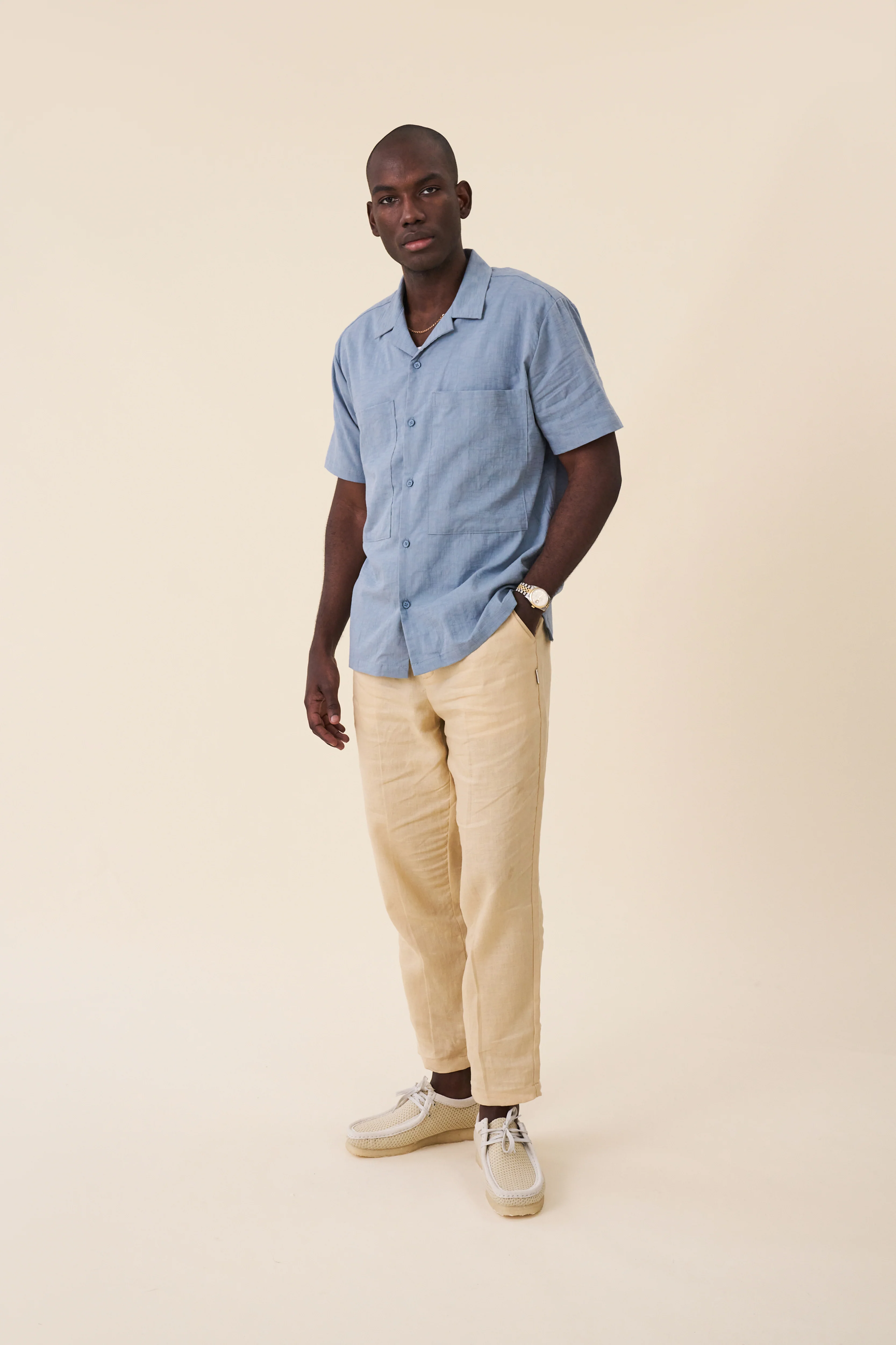 BLUE OVERSIZED TEXTURED COTTON SHIRT - Image 3
