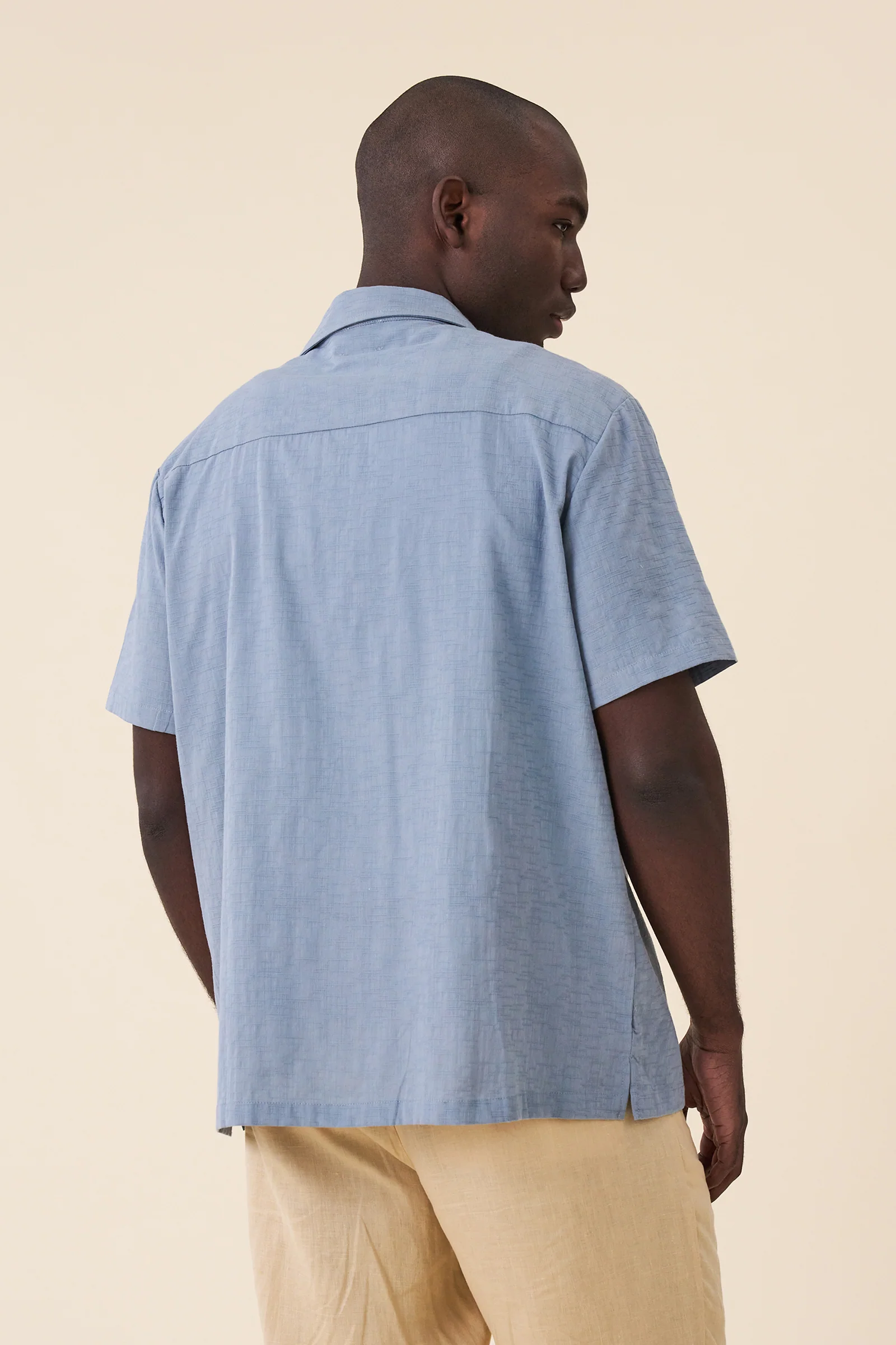 BLUE OVERSIZED TEXTURED COTTON SHIRT - Image 4