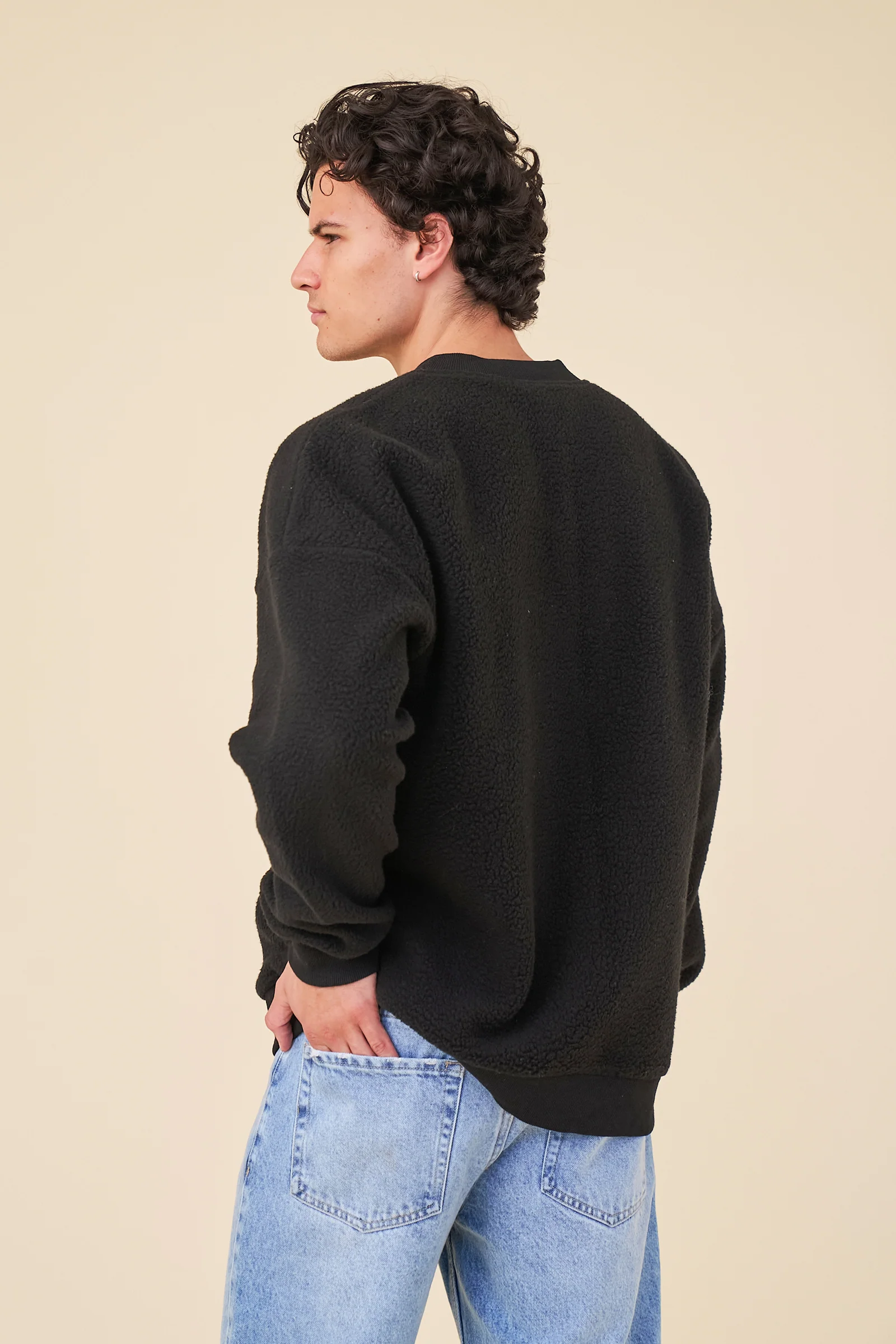 BOMBER FLEECE CARDIGAN - BLACK - Image 4