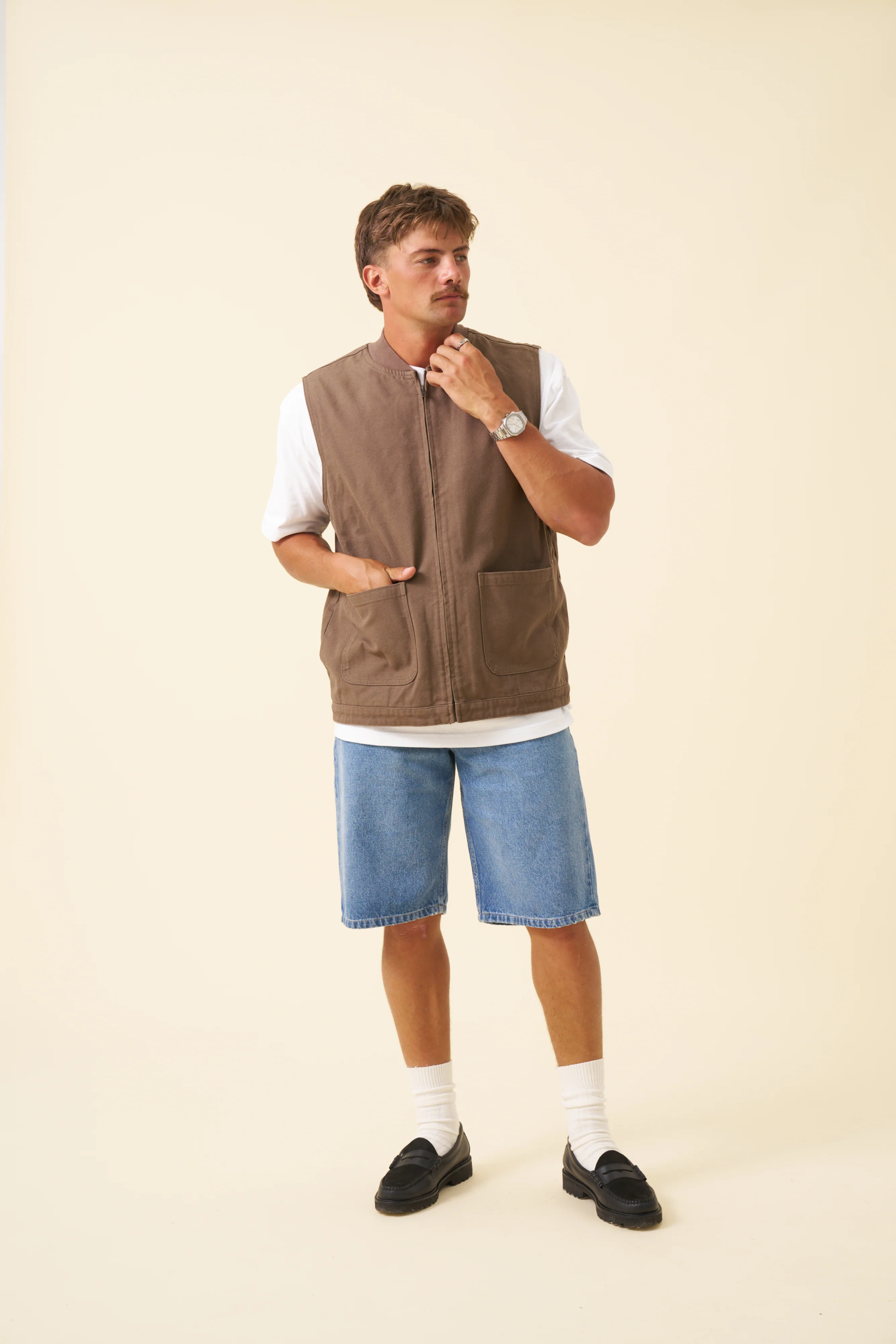BOTHA HEAVY CANVAS VEST - BROWN - Image 5