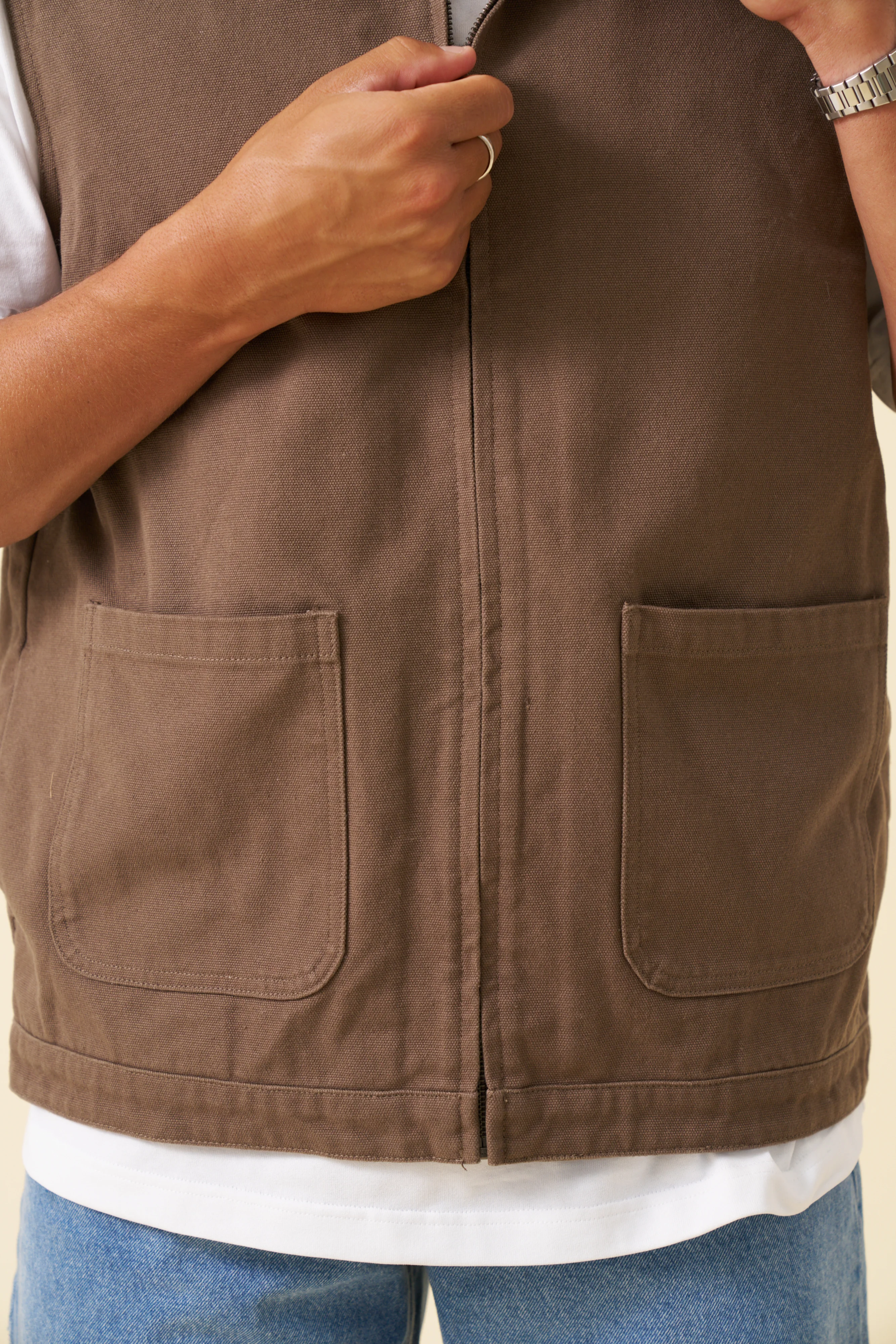 BOTHA HEAVY CANVAS VEST - BROWN - Image 8