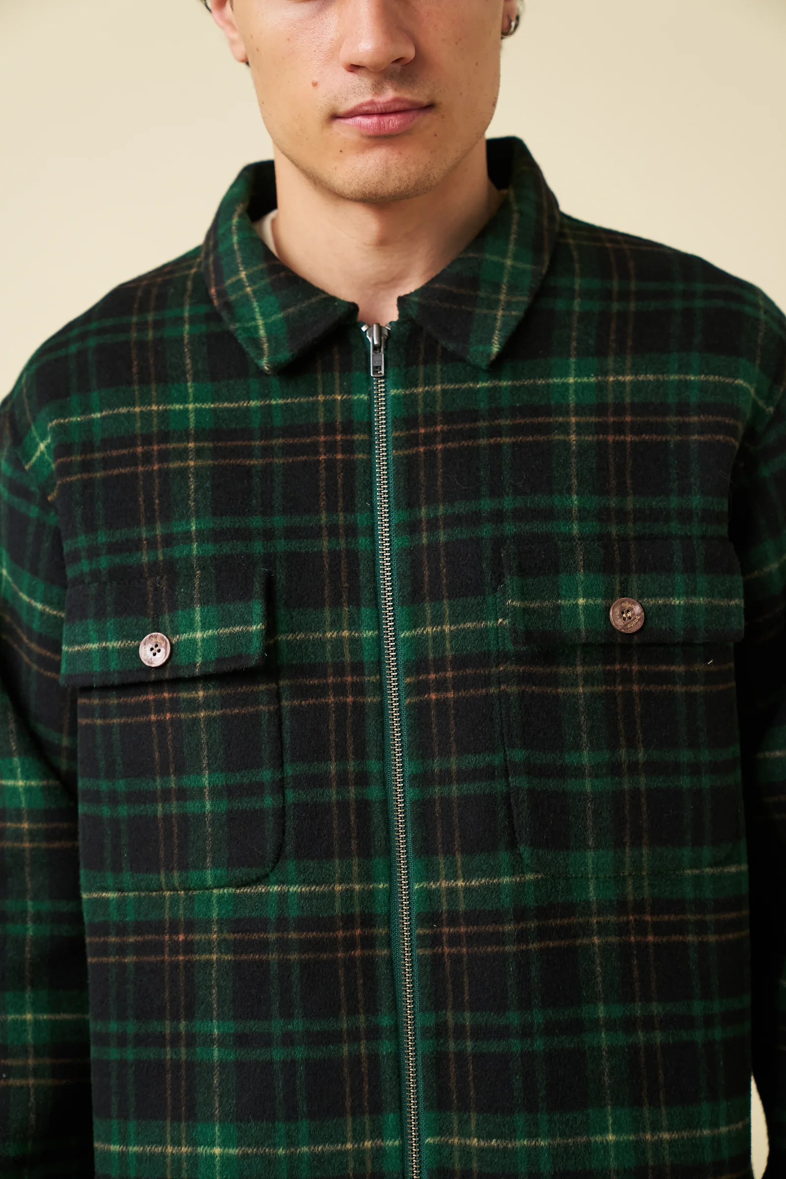 BYRANT CHECK WOOL COAT - GREEN / NAVY - Image 3
