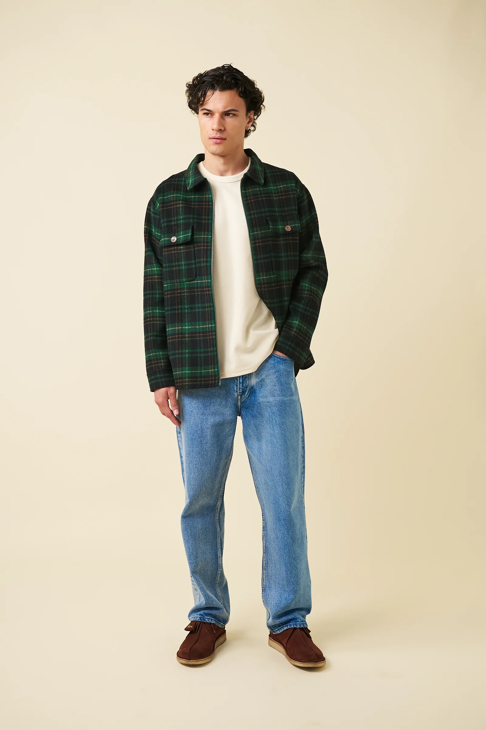 BYRANT CHECK WOOL COAT - GREEN / NAVY - Image 4