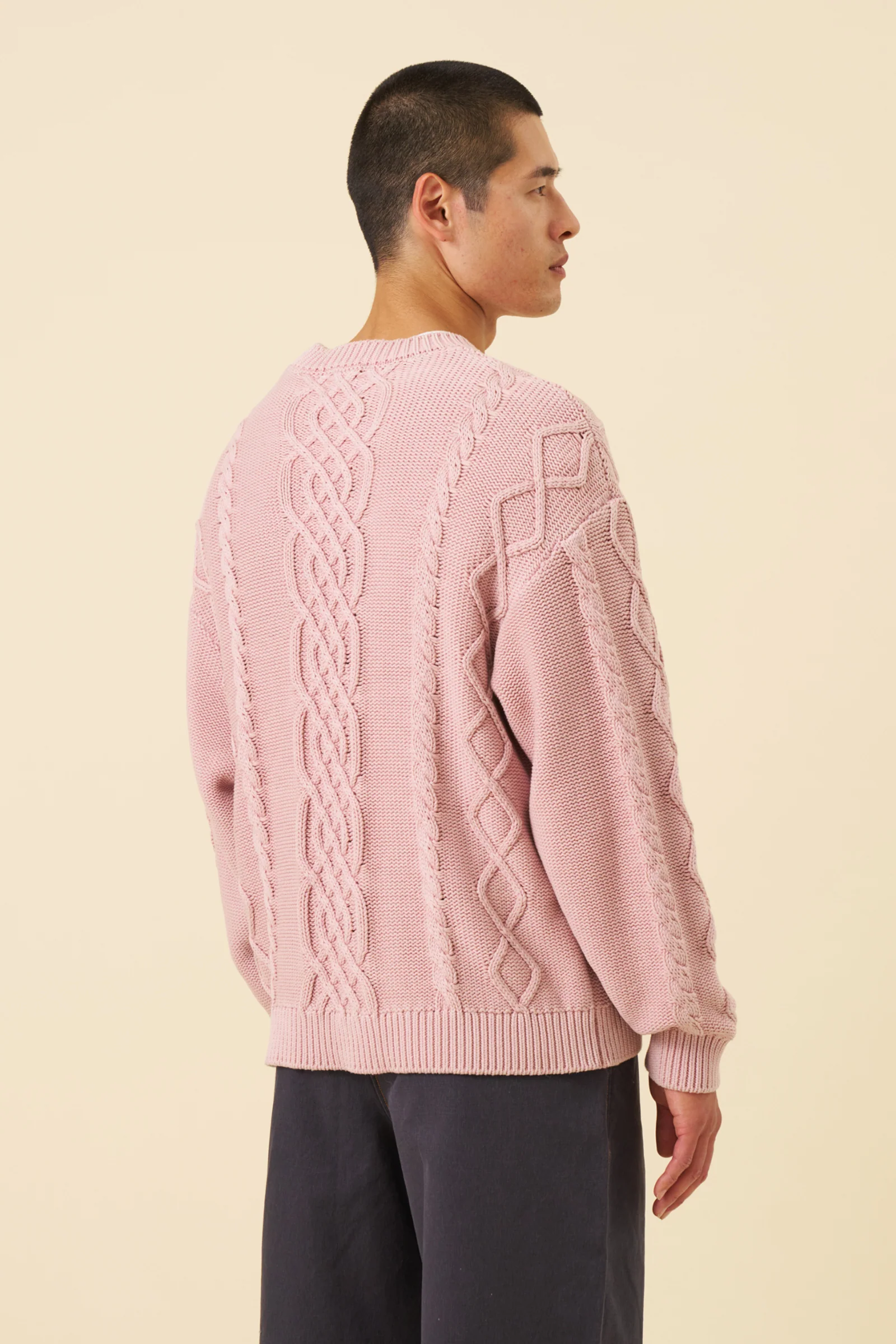 CABLE KNIT ACID WASH KNIT - DUSTY PINK - Image 3