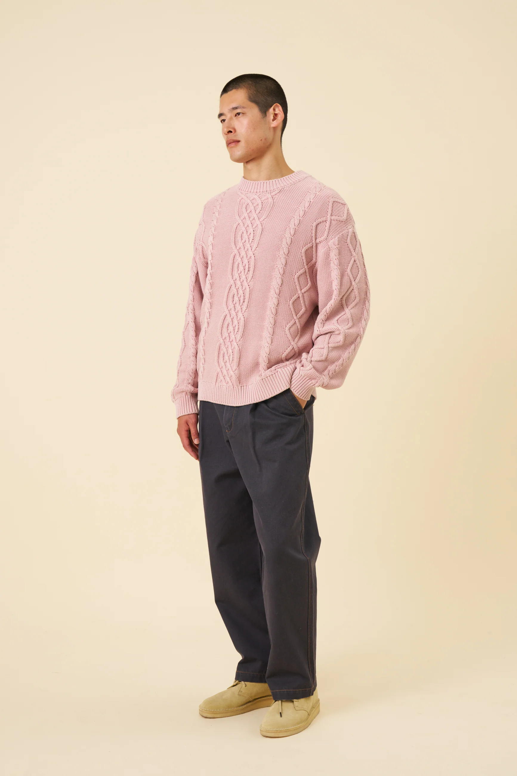 CABLE KNIT ACID WASH KNIT - DUSTY PINK - Image 4