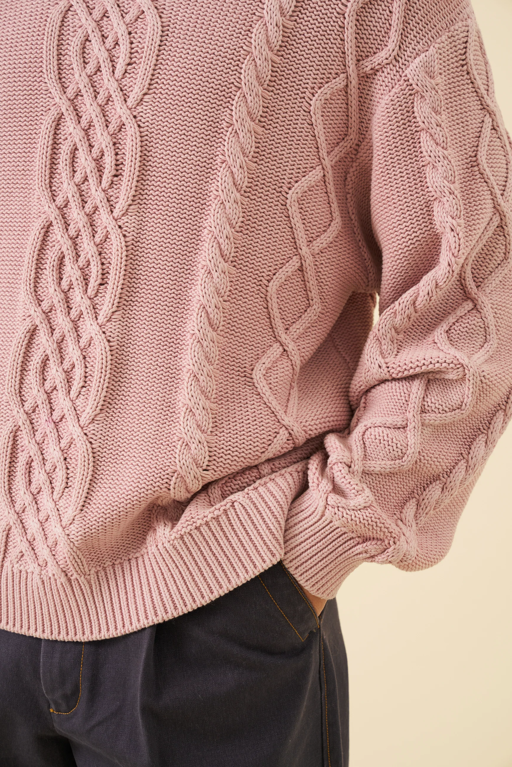CABLE KNIT ACID WASH KNIT - DUSTY PINK - Image 5