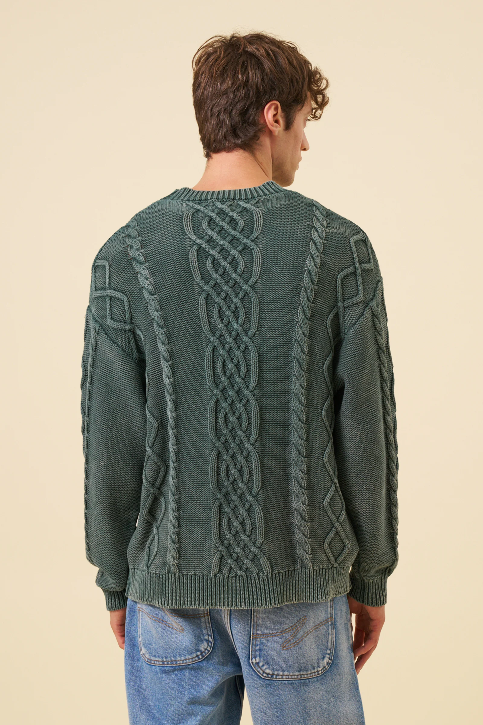 CABLE KNIT ACID WASH KNIT - GREEN - Image 4