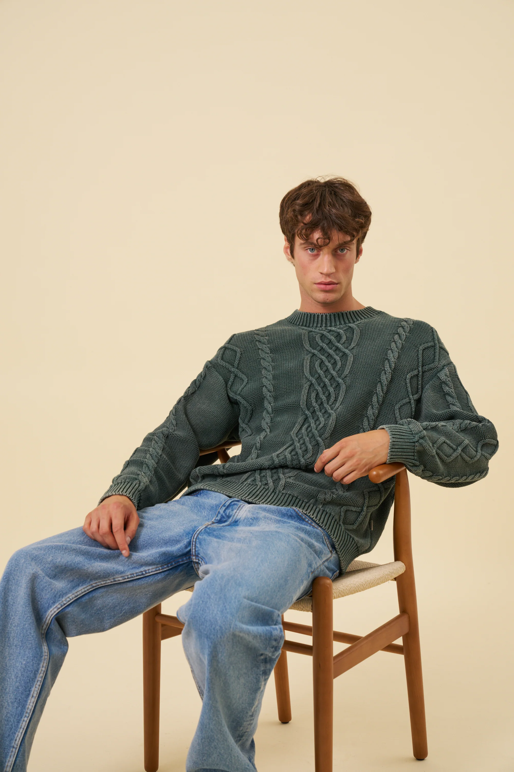 CABLE KNIT ACID WASH KNIT - GREEN - Image 6