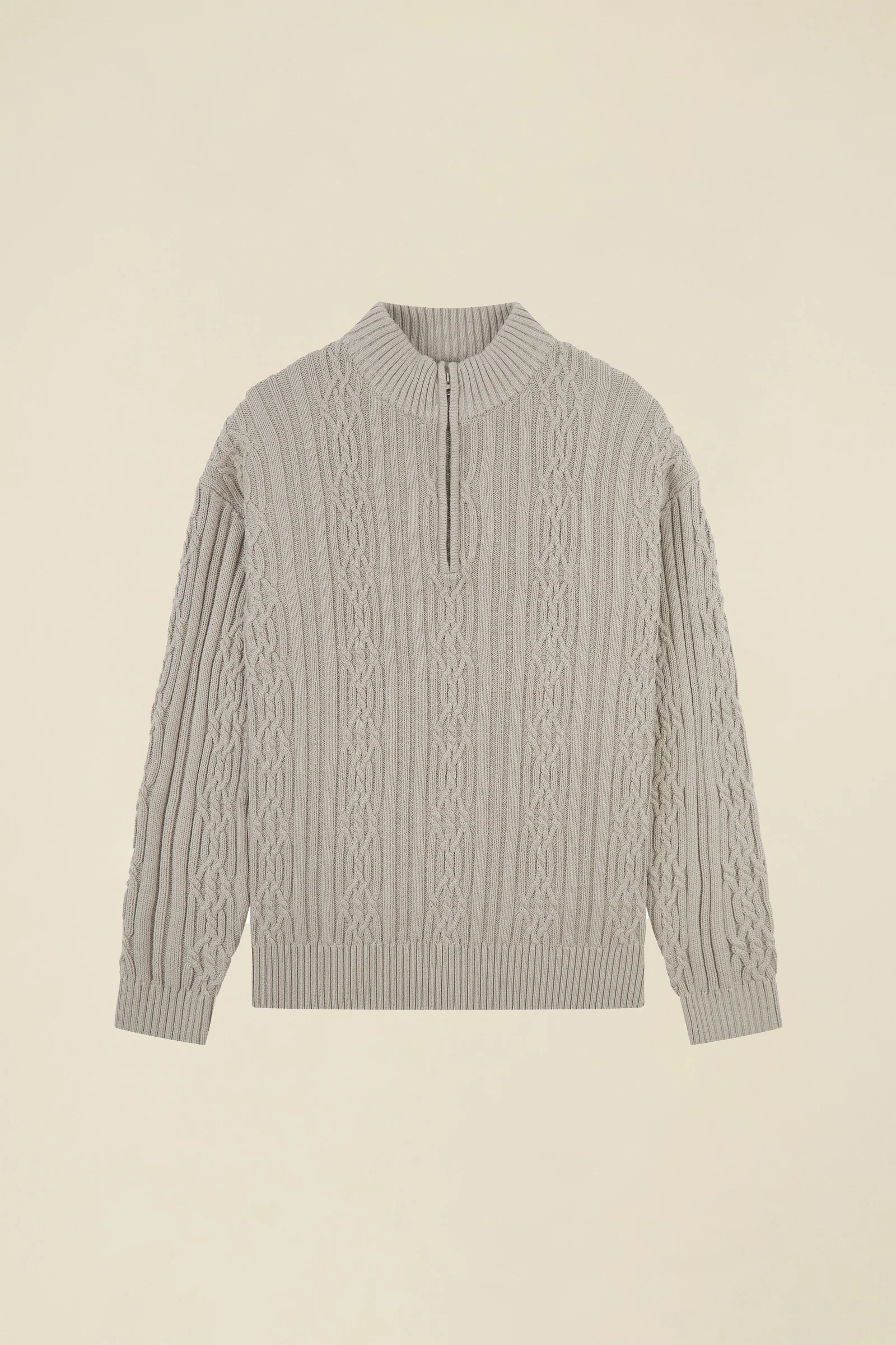 CABLE KNIT HALF ZIP - MID GREY - Image 7